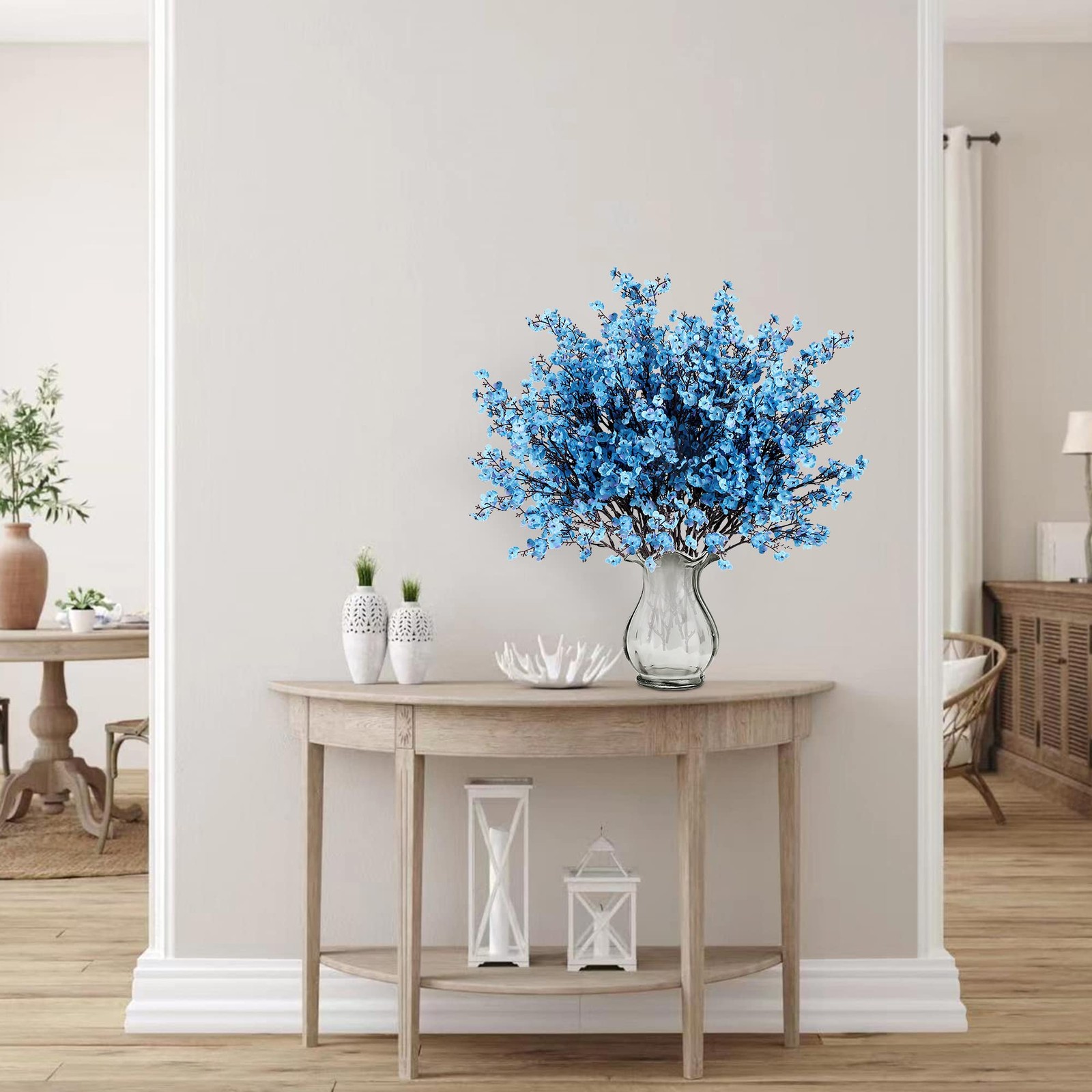 6 PCS Blue Babys Breath Artificial Flowers Gypsophila Bouquet Real Touch Silk