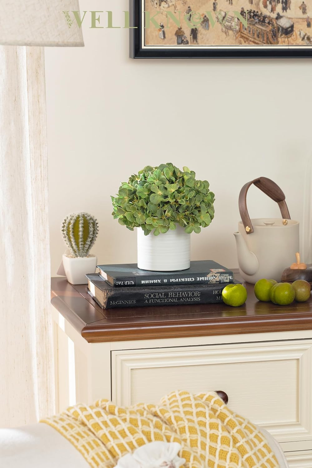 Artificial Hydrangea Flowers in Ceramic Vase for Home Decor – Green