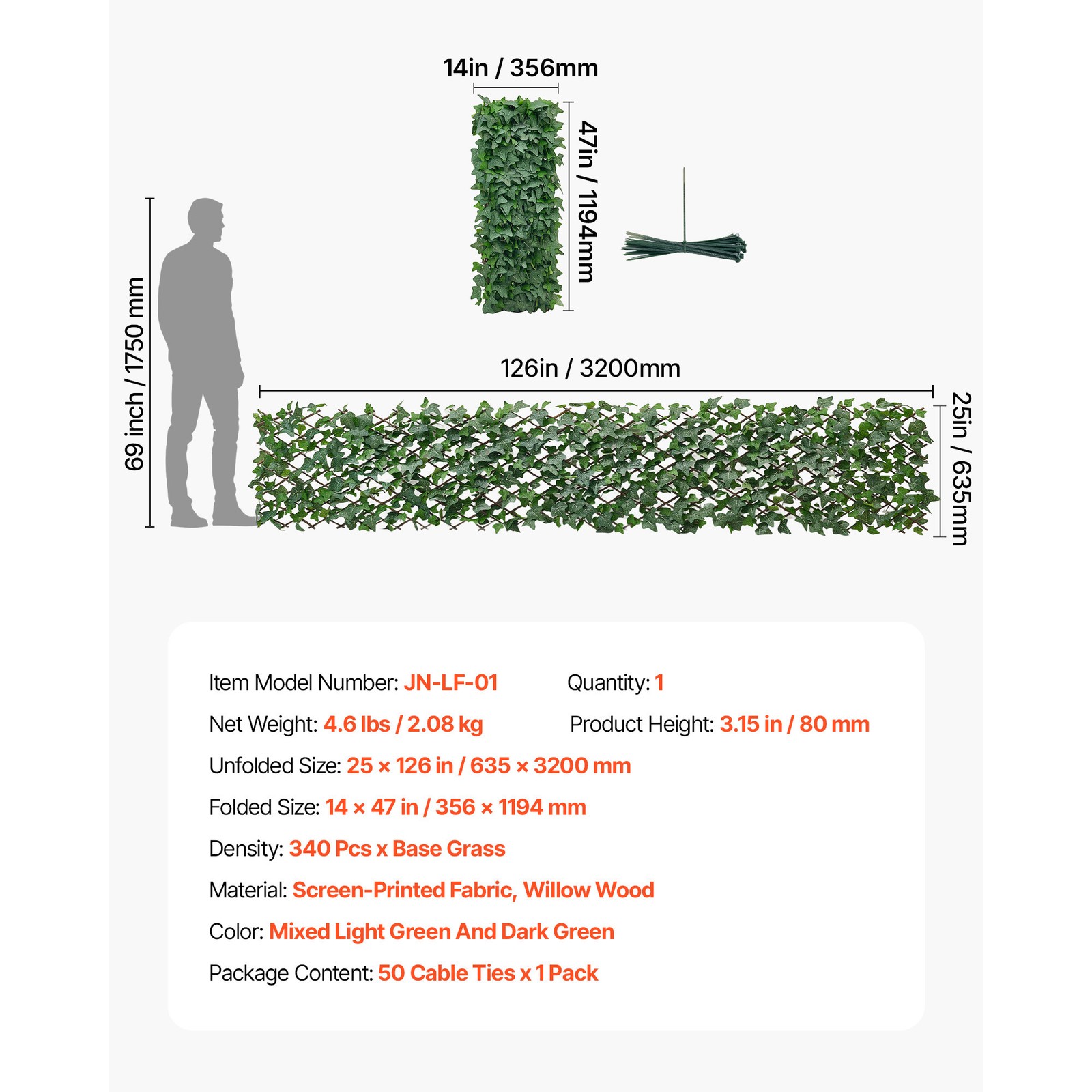 Uimoso Expandable Privacy Fence Screen 25×126 in Artificial Plant Wall for Patio
