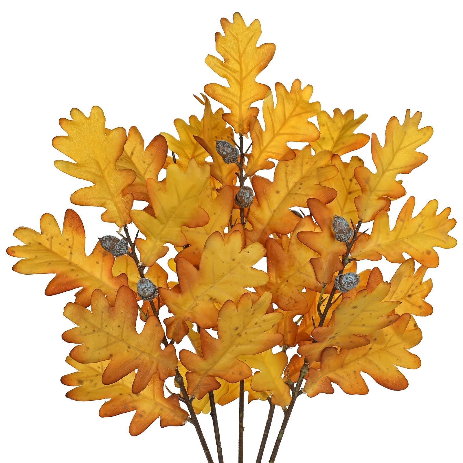 5 Pcs Artificial Fall Oak Leaves Stems – 19.6” Fake Autumn Foliage for Home Deco