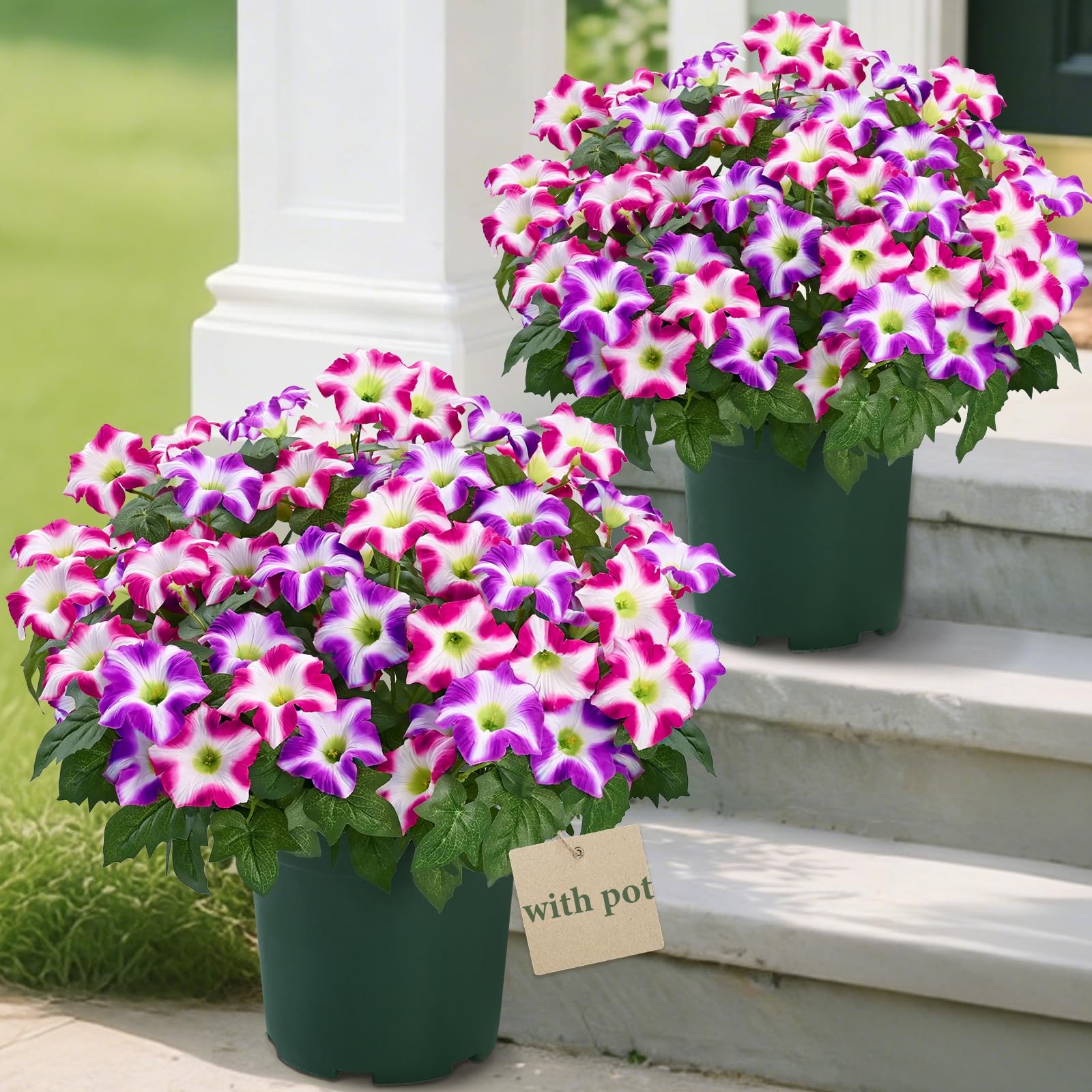 MARTINE MALL Artificial Flowers for Outdoors, 2 Potted Realistic Fake Outdoor