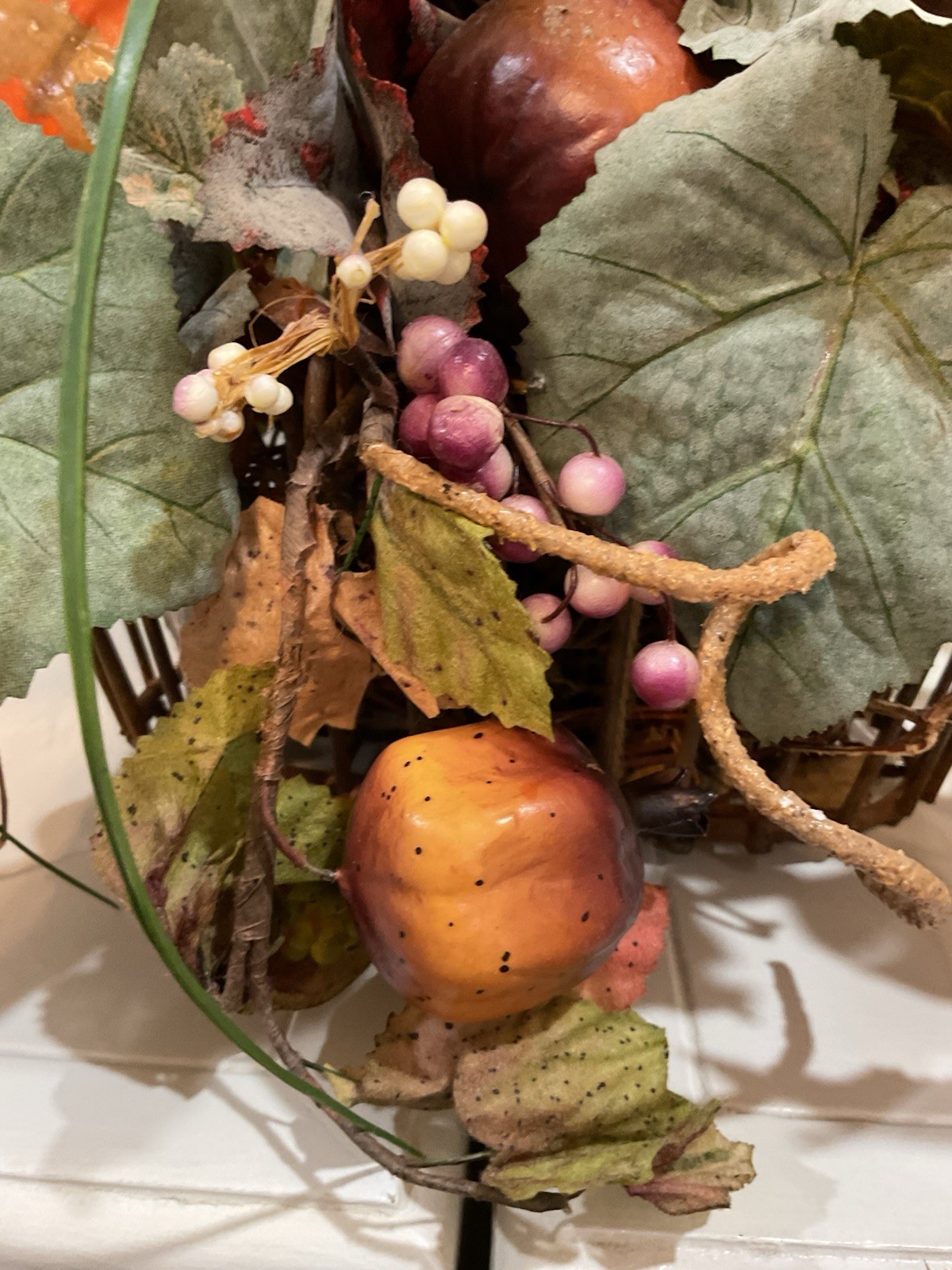 Rustic Metal Basket Fall Leaf Fruit Vegetable Floral Arrangement Centerpiece