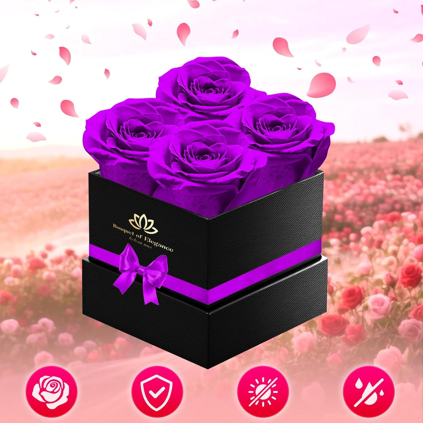 Purple Preserved Forever Roses Gift Box for Women Men Anniversary Valentine’s