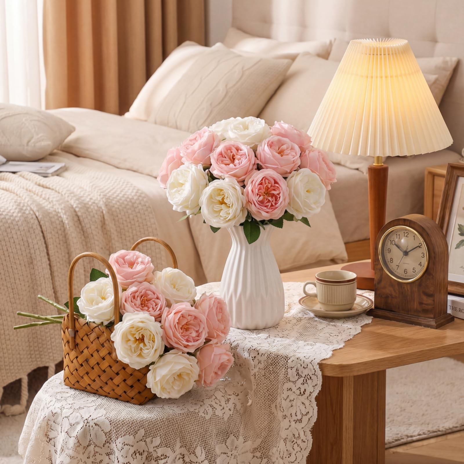 6 PCS Artificial Realistic Touch Peony Fake Flowers Soft Pink White Bouquet