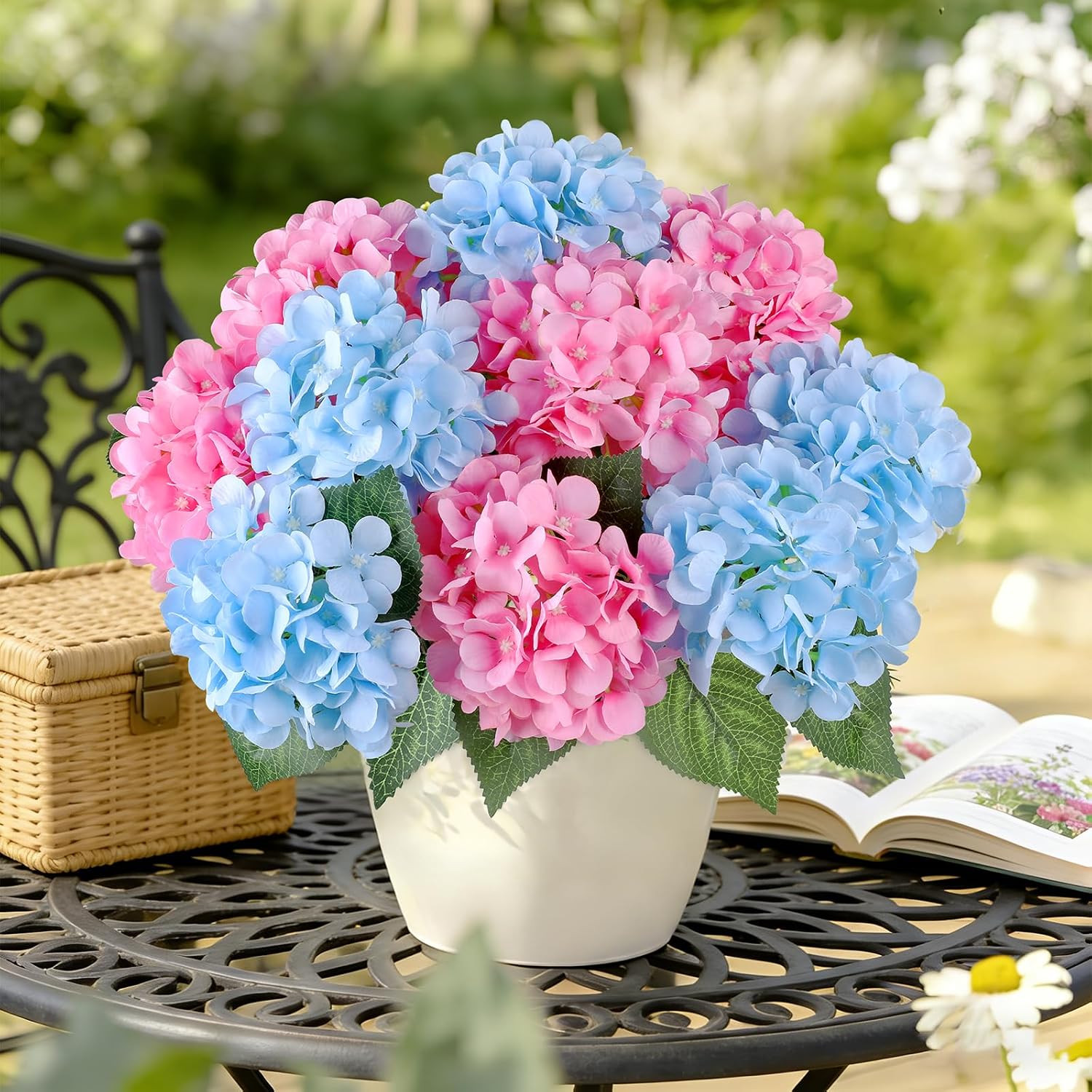 6 Bundles UV Resistant Faux Hydrangea Flowers for Home & Garden Decor