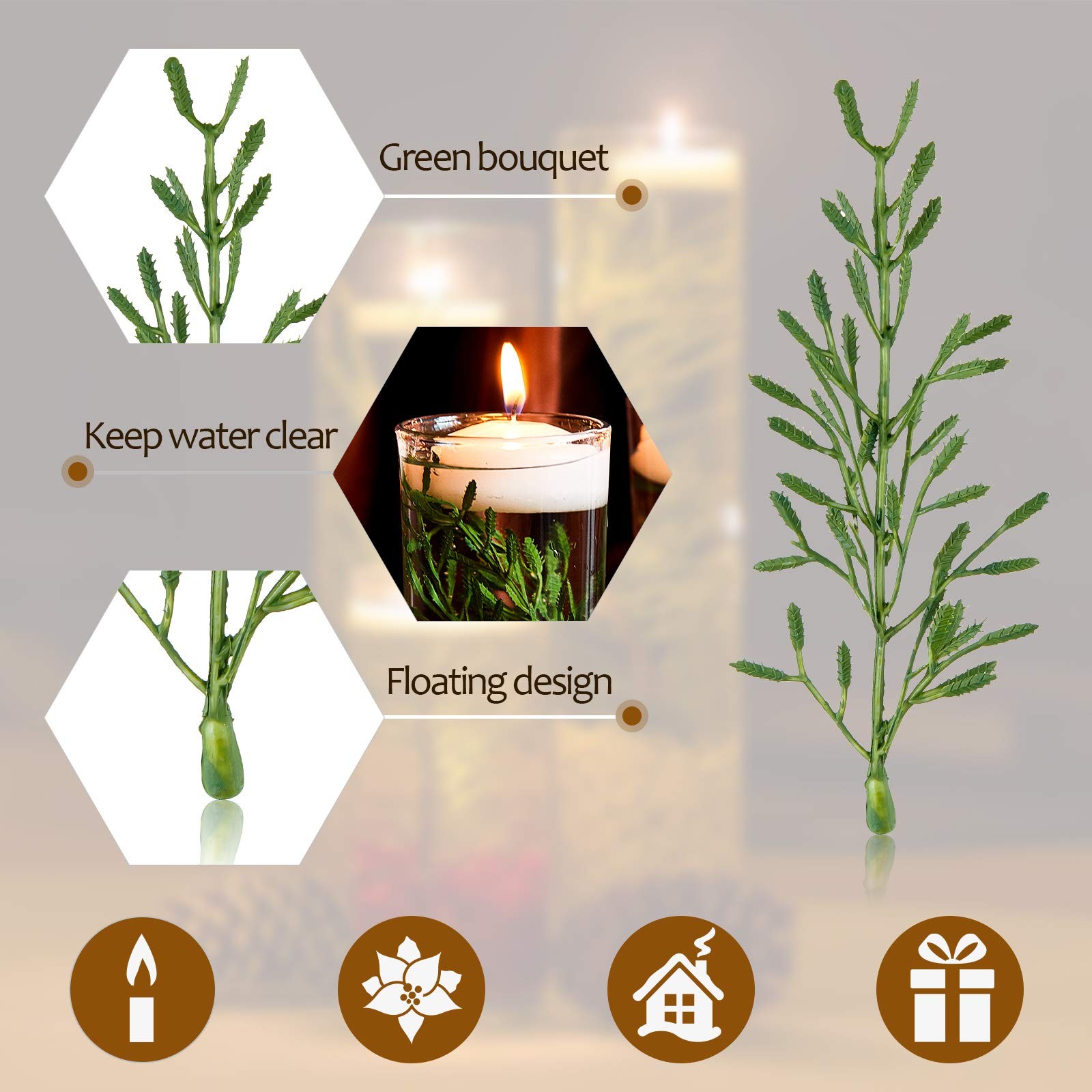 80 Pieces Green Faux Flowers for Floating Candles Centerpiece 6 x 2 Inch Vase…