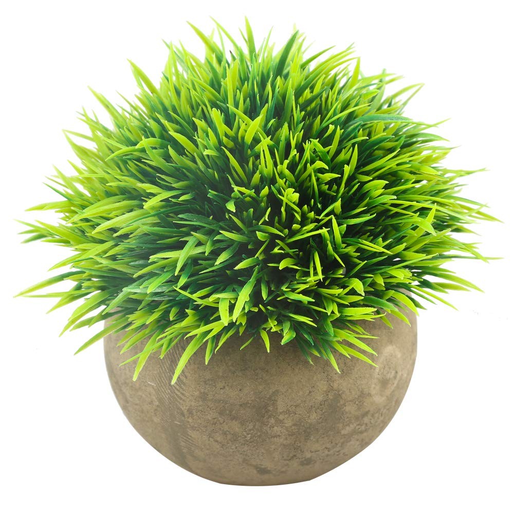1 PCS Grey Pot Mini Artificial Fake Green Grass Potted Plant Topiary Shrubs