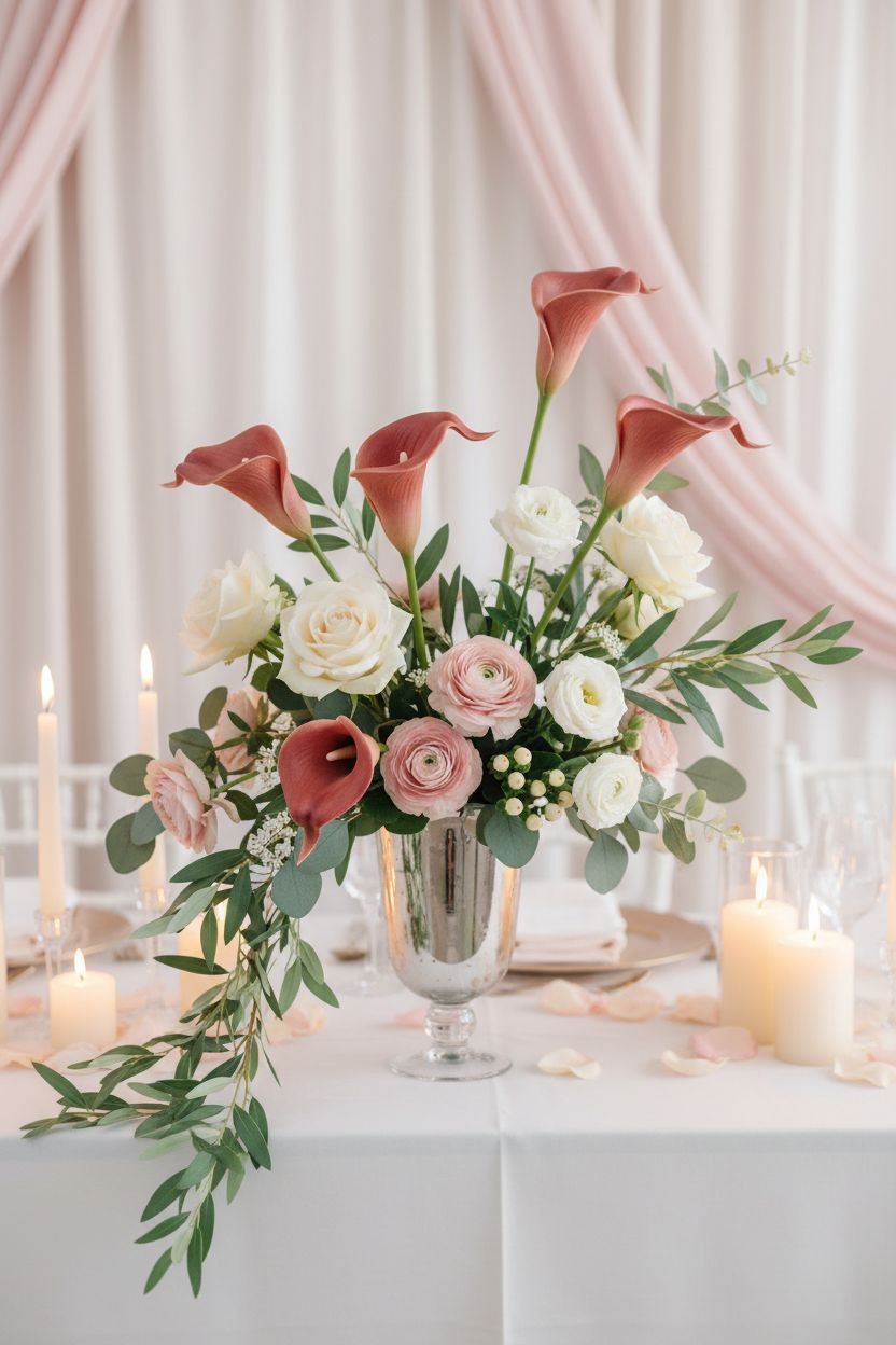 Terracotta Artificial Calla Lily Stems Set of 5 13 Inch Faux Flowers for Rustic