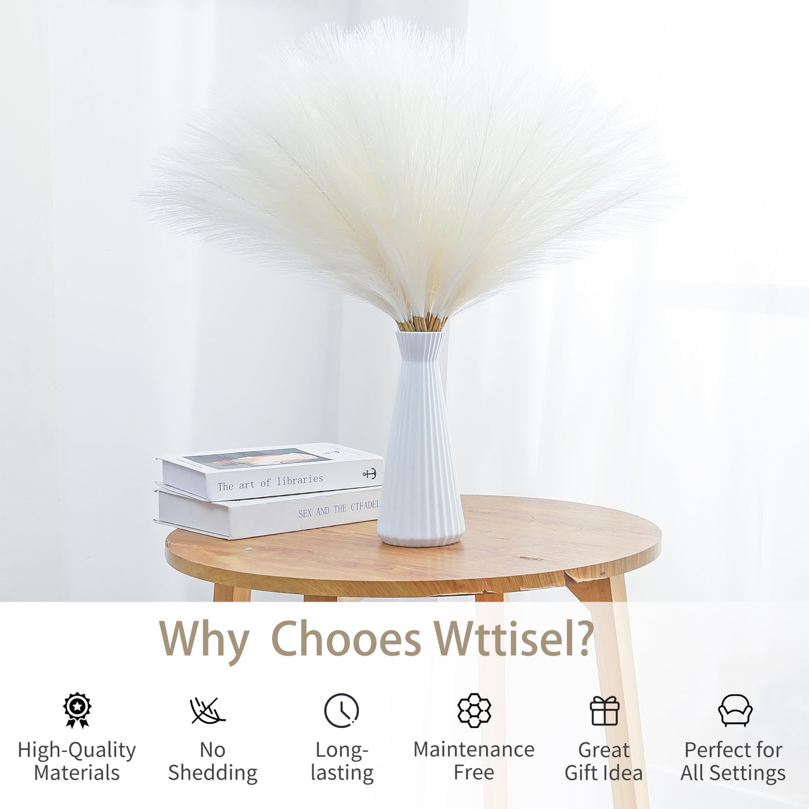 30pcs 22″ White Pampas Grass – Faux Pampas Grass Decor Short Artificial Pampa…