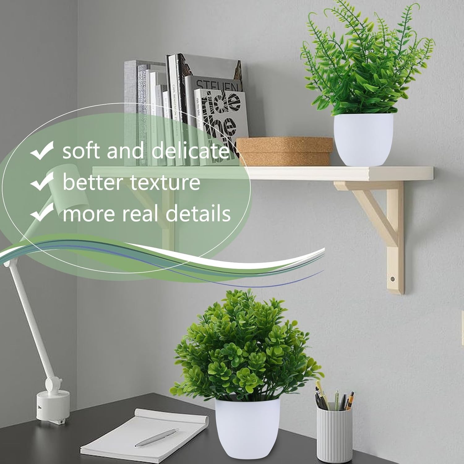 2 Pack Small Fake Potted Plants for Home Decor Faux White-2 Pack