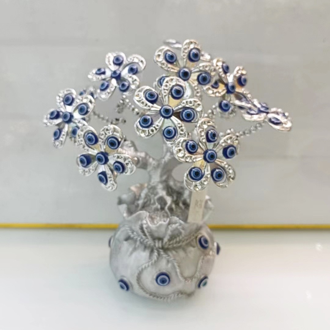 Lucky Tree, Silver Wealth Charm & Artificial Blooms Free Shipping