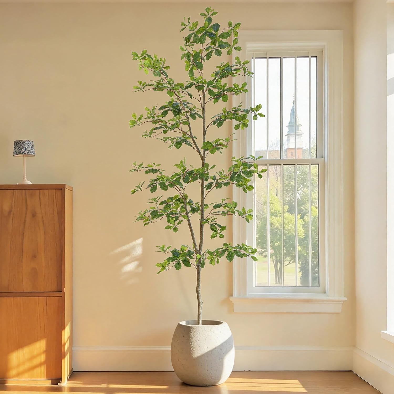Faux Black Olive Tree 7ft, Tall Faux Trees Indoor with Natural Trunk