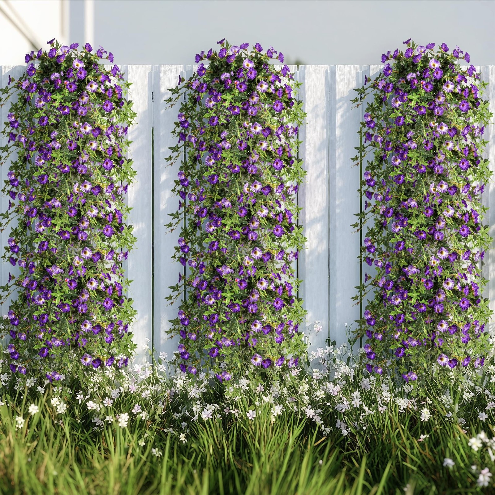 ENALGRE Artificial Petunias 2PCS Purple with Pot UV Resistant Outdoor Decor