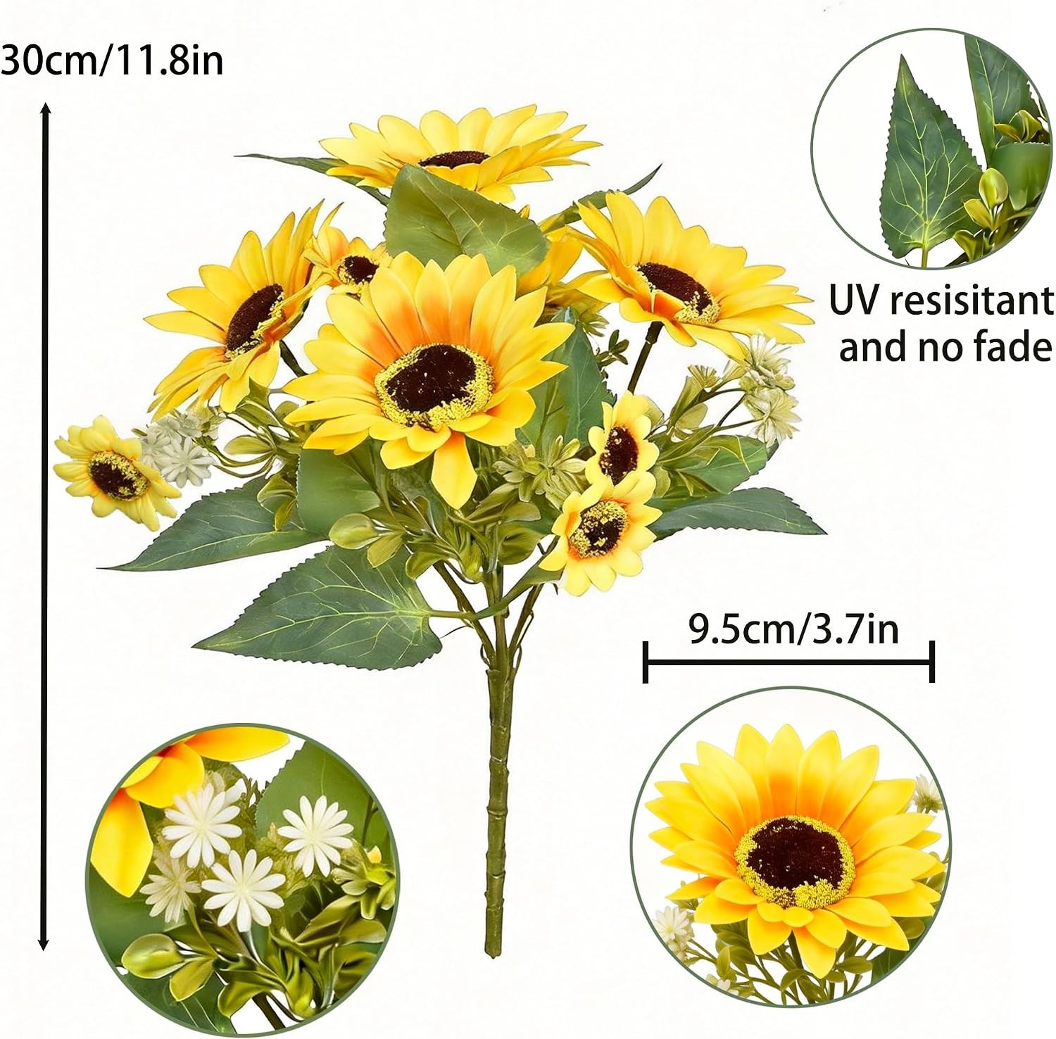 2 Pack 12’’Artificial Sunflower Bouquets – Faux Sunflower Stems with 5 Large