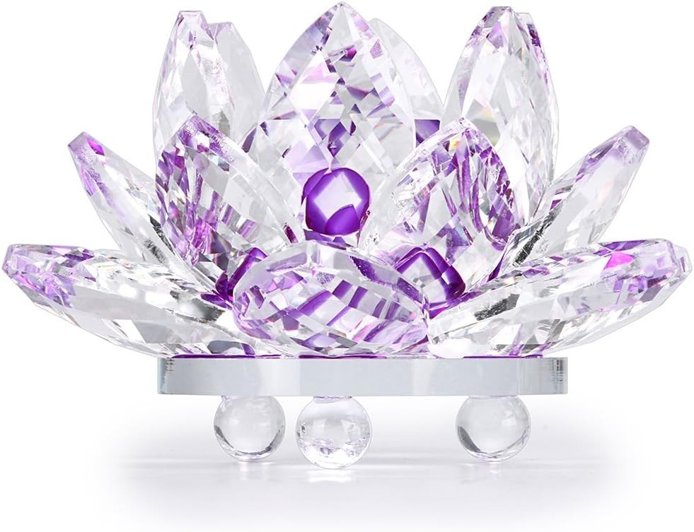 Sparkle Crystal Lotus Flower Hue Reflection Feng Shui Home Decor with Gift Bo…