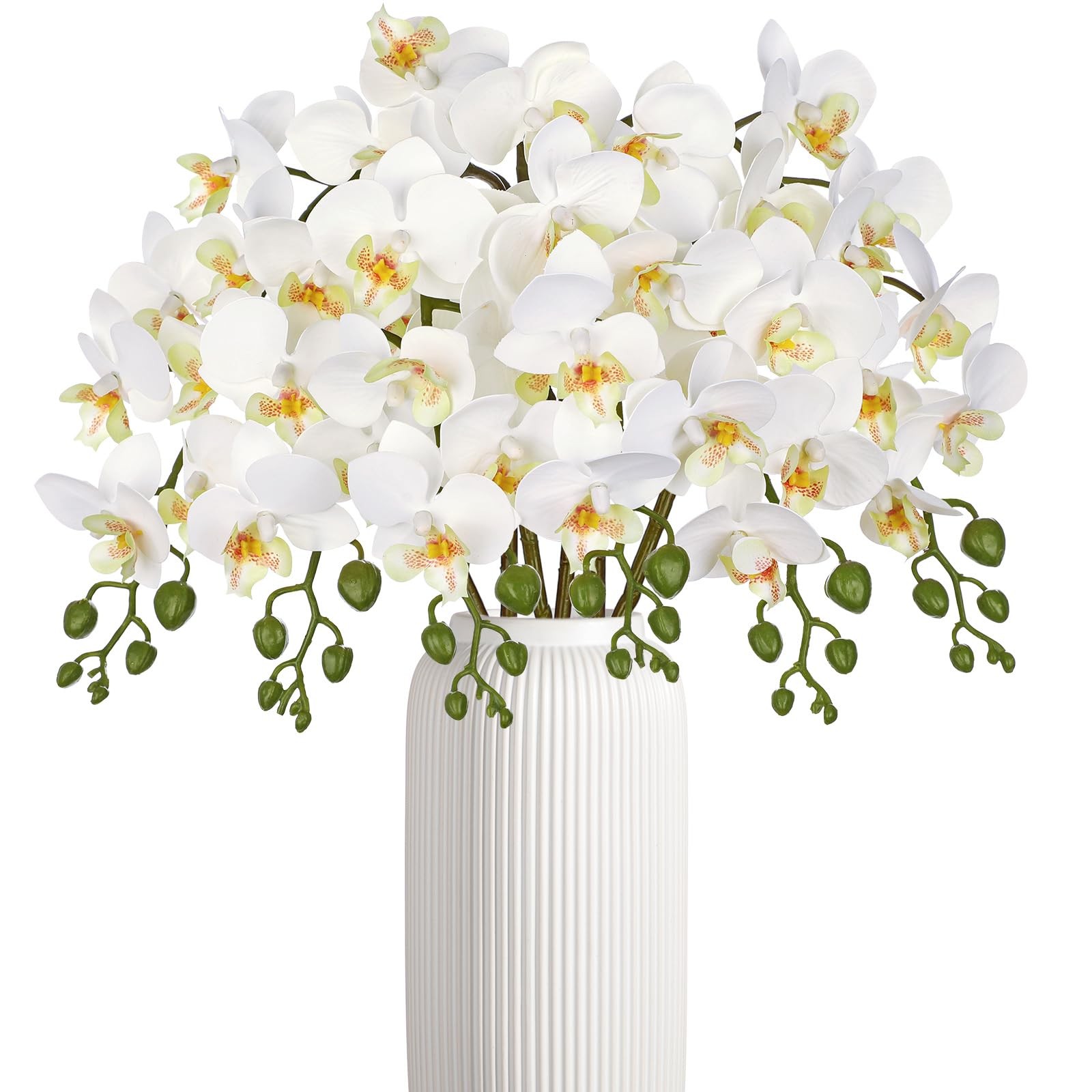 6 PCS White Orchids Artificial Flowers 25 Inch Silk Table Centerpiece Decor
