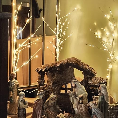 Lighted Birch White Tree Branches 33IN 180LED with Timer Plug in, Birch Tree
