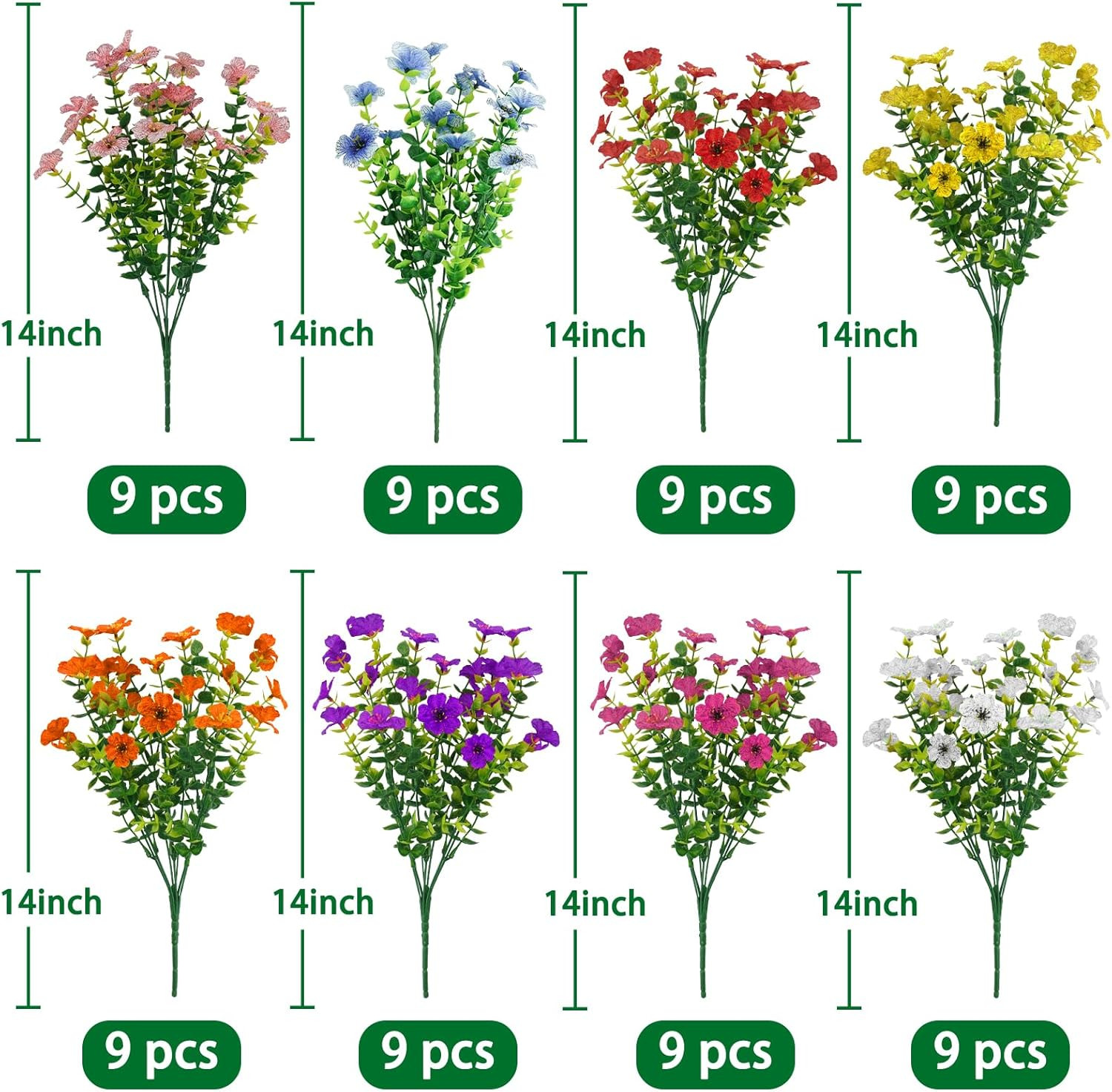 72 UV Resistant Artificial Flowers for Home, Garden, Wedding & Holiday Decor