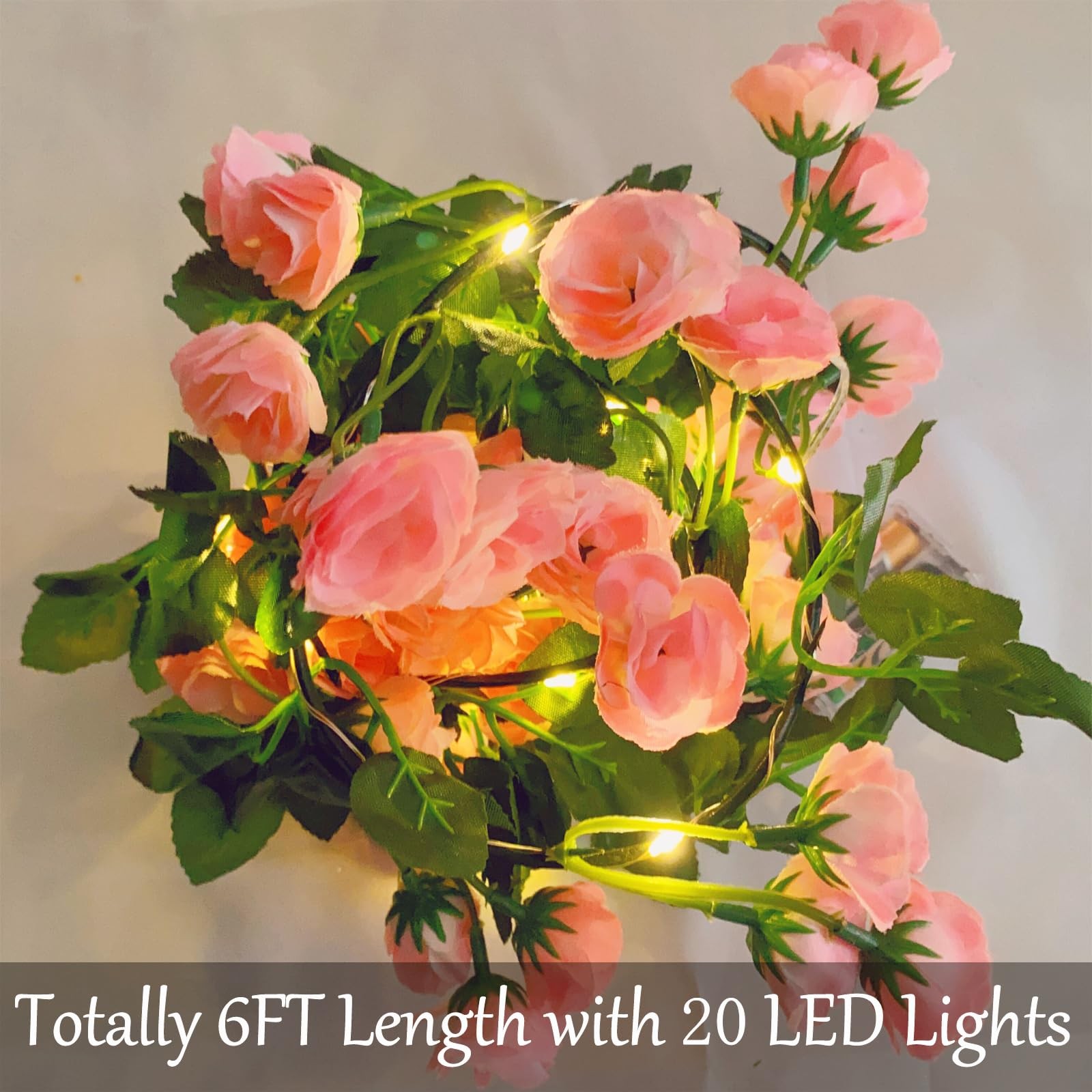 Fielegen 6FT Artificial Flower String Lights Battery Operated Fake Rose Vine …