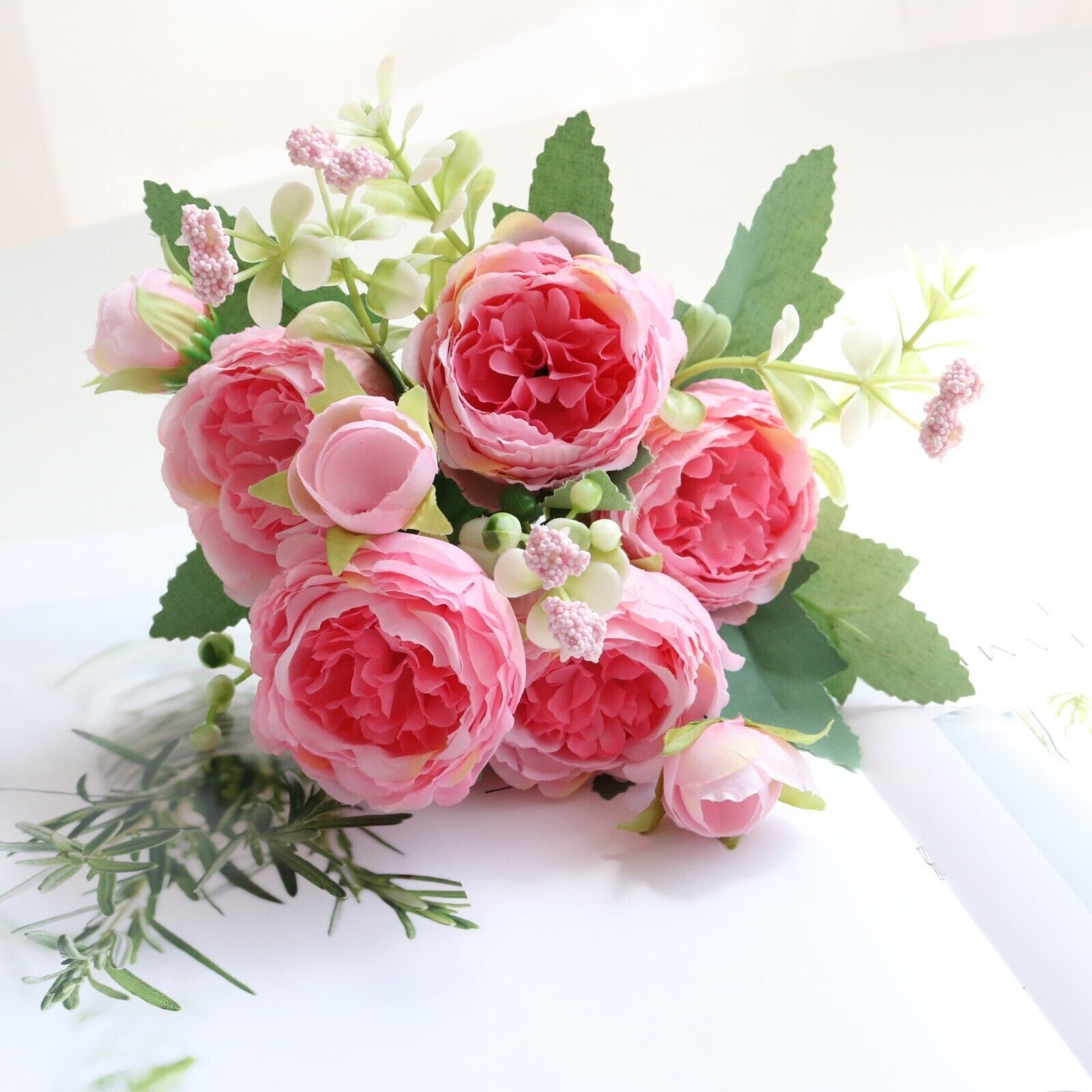 2 Bunches 9 Heads Silk Peony Artificial Flowers Wedding Bouquet Home Party Decor