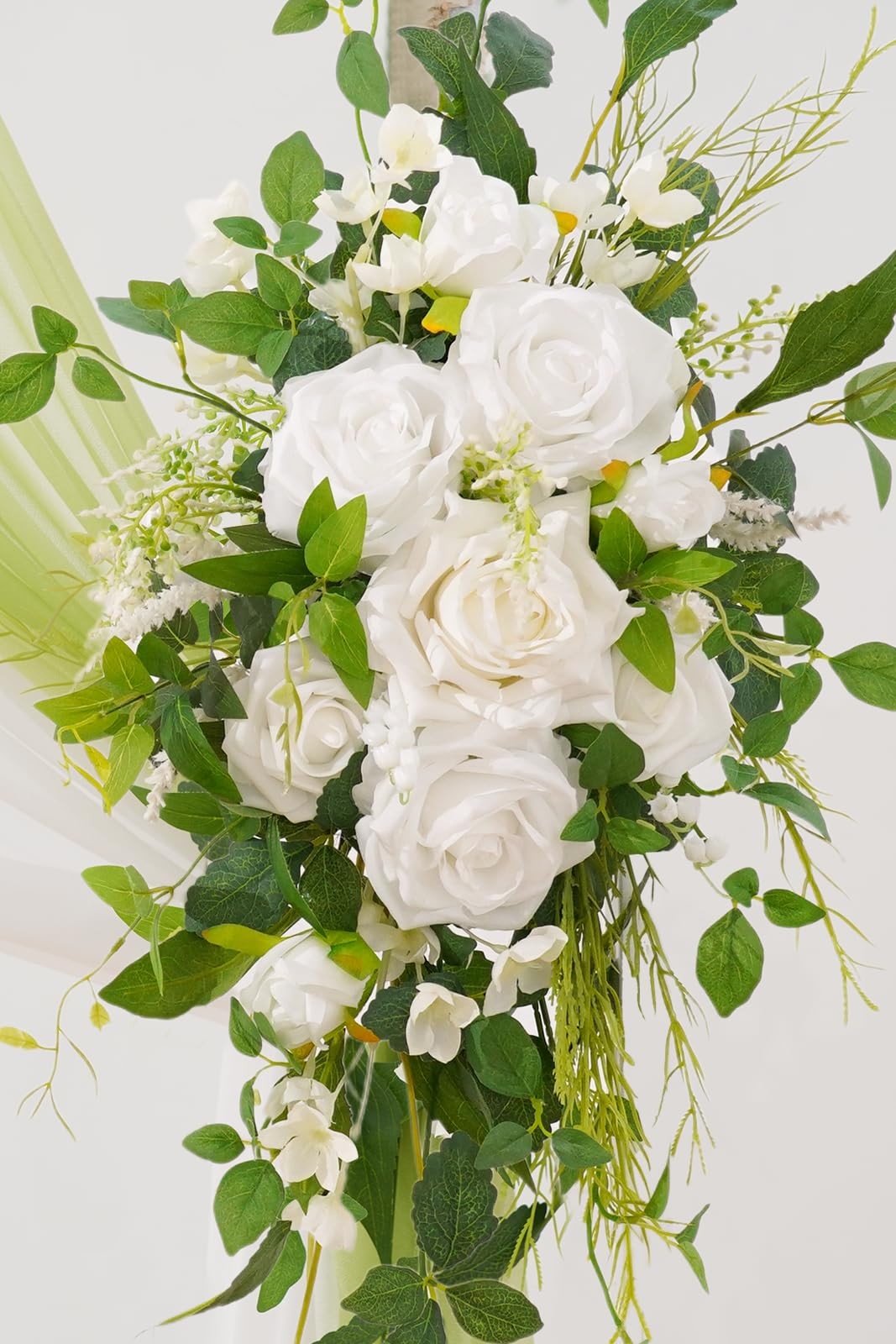 Deluxe Wedding Arch Flowers with Drapes Kit Pack of 4, 2pcs White Green Mint …