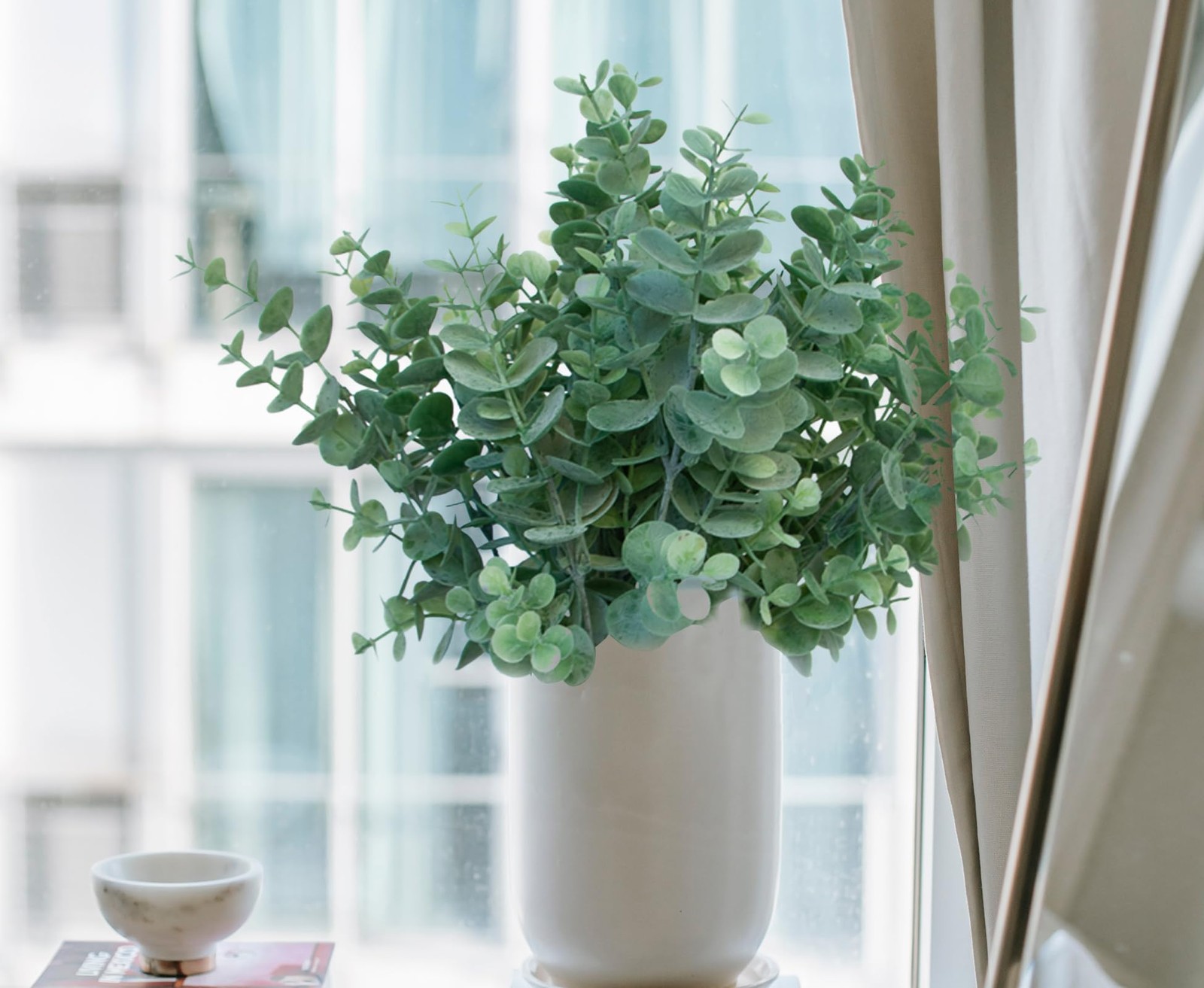 5Pcs Artificial Eucalyptus Stems，Artificial Greenery Fake Dust Frosted Eucaly…