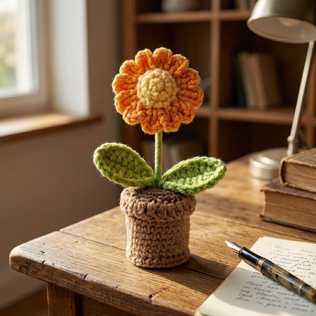 Handmade Crochet Potted Flower Decor Cute Knitted Plant Ornament