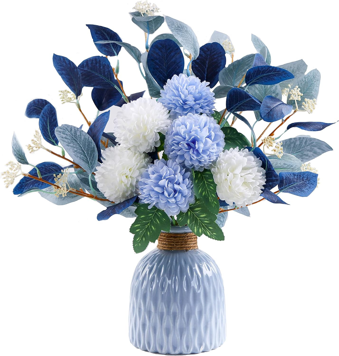 Elegant Artificial Hydrangea & Eucalyptus Bouquet with Vases for Home Decor
