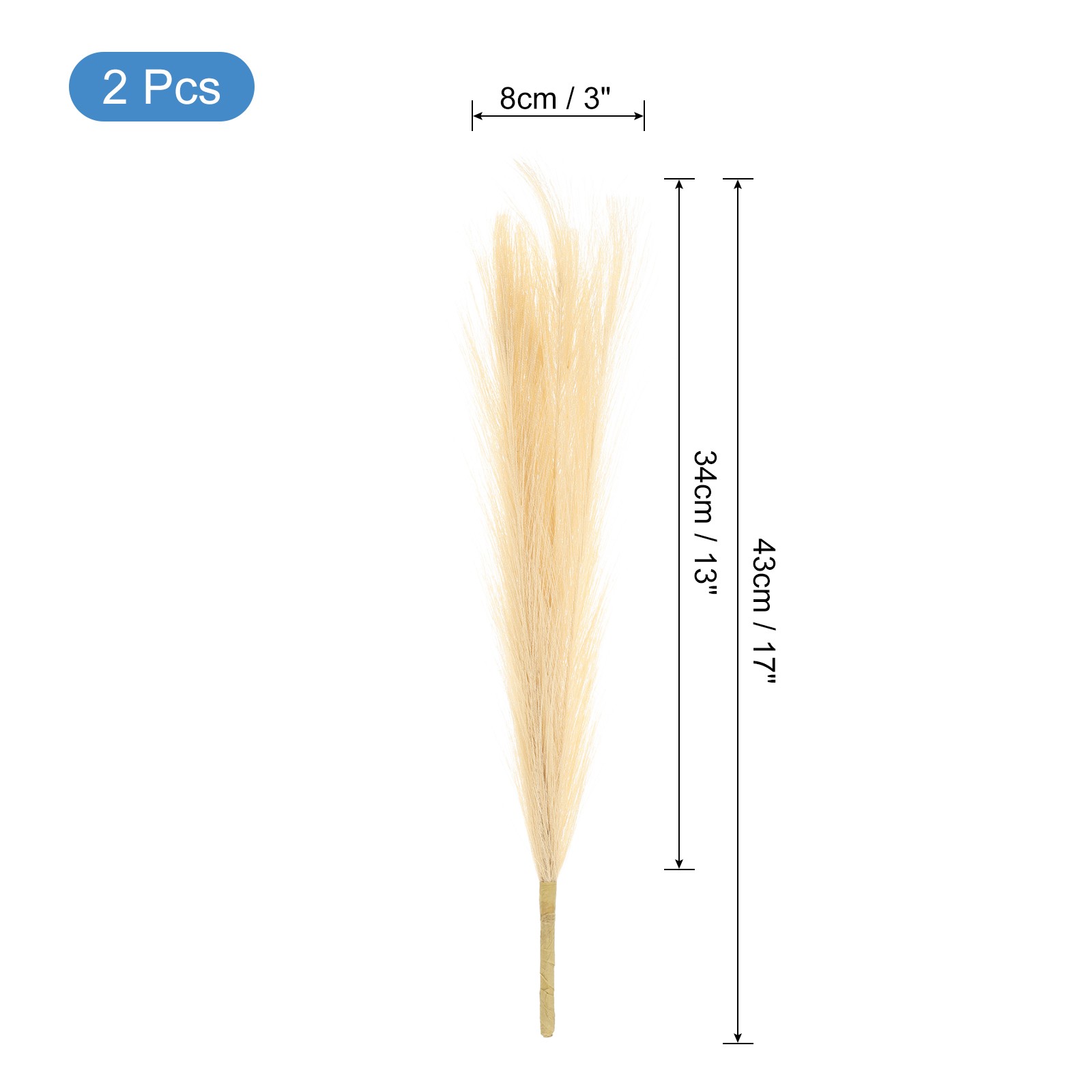 2pcs Faux Pampas Grass 17 Inch 10 Stem Artificial Grass for Decor, Light Coffee