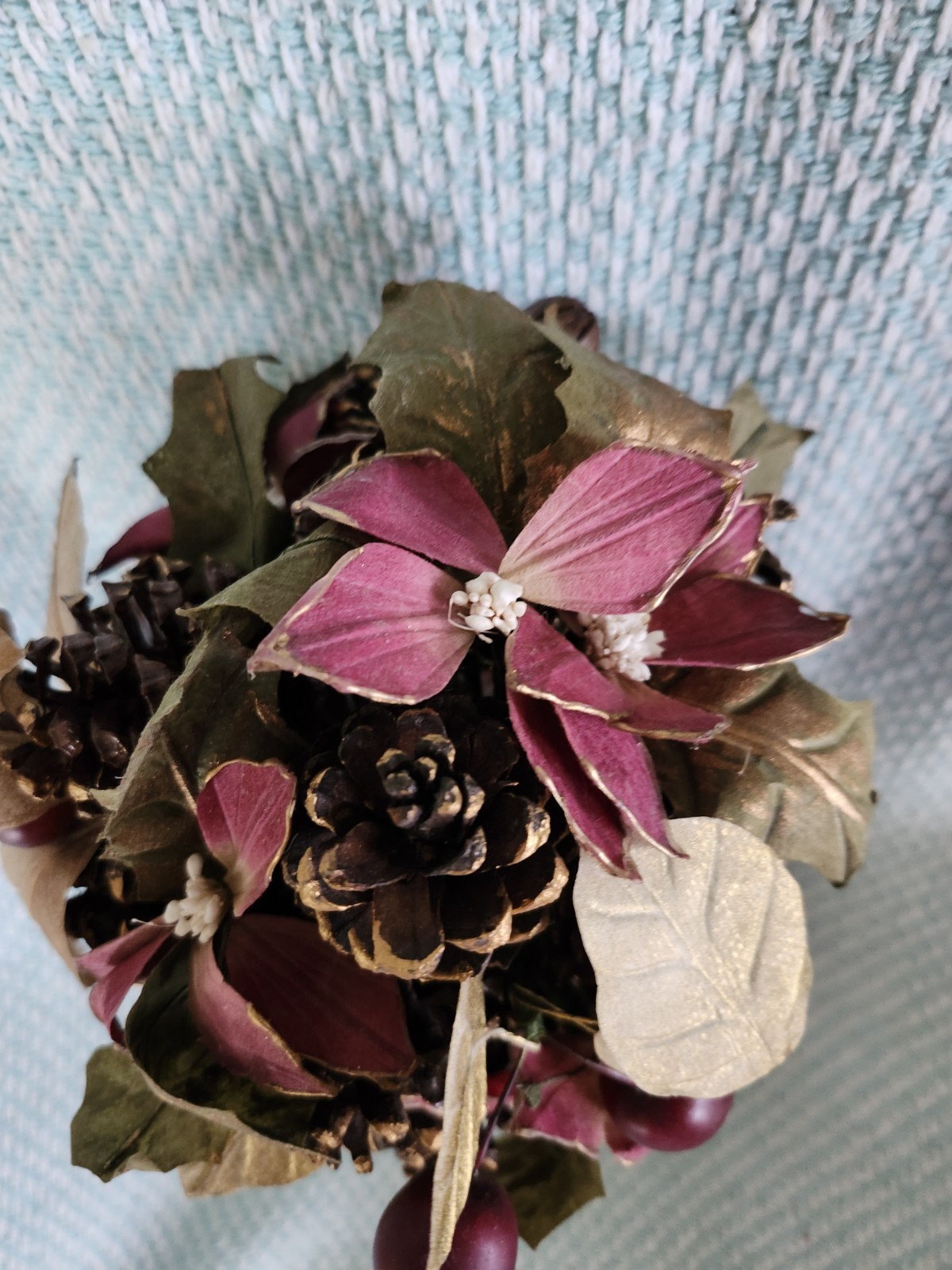 Artificial Topiary Tree Pinecones, Leaves, Berries, Mauve & Gold Color 15”
