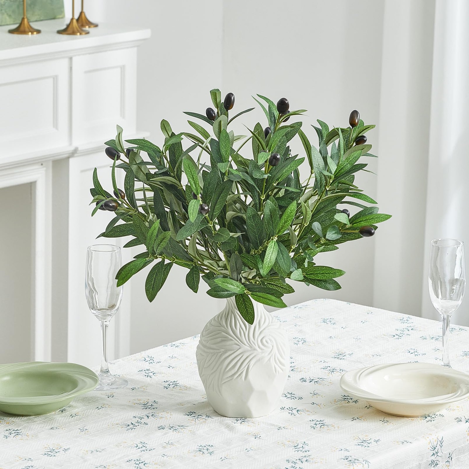 5 PCS 18 Inch Olive Tree Branches Greenery Stems Artificial Plants Faux Olive…