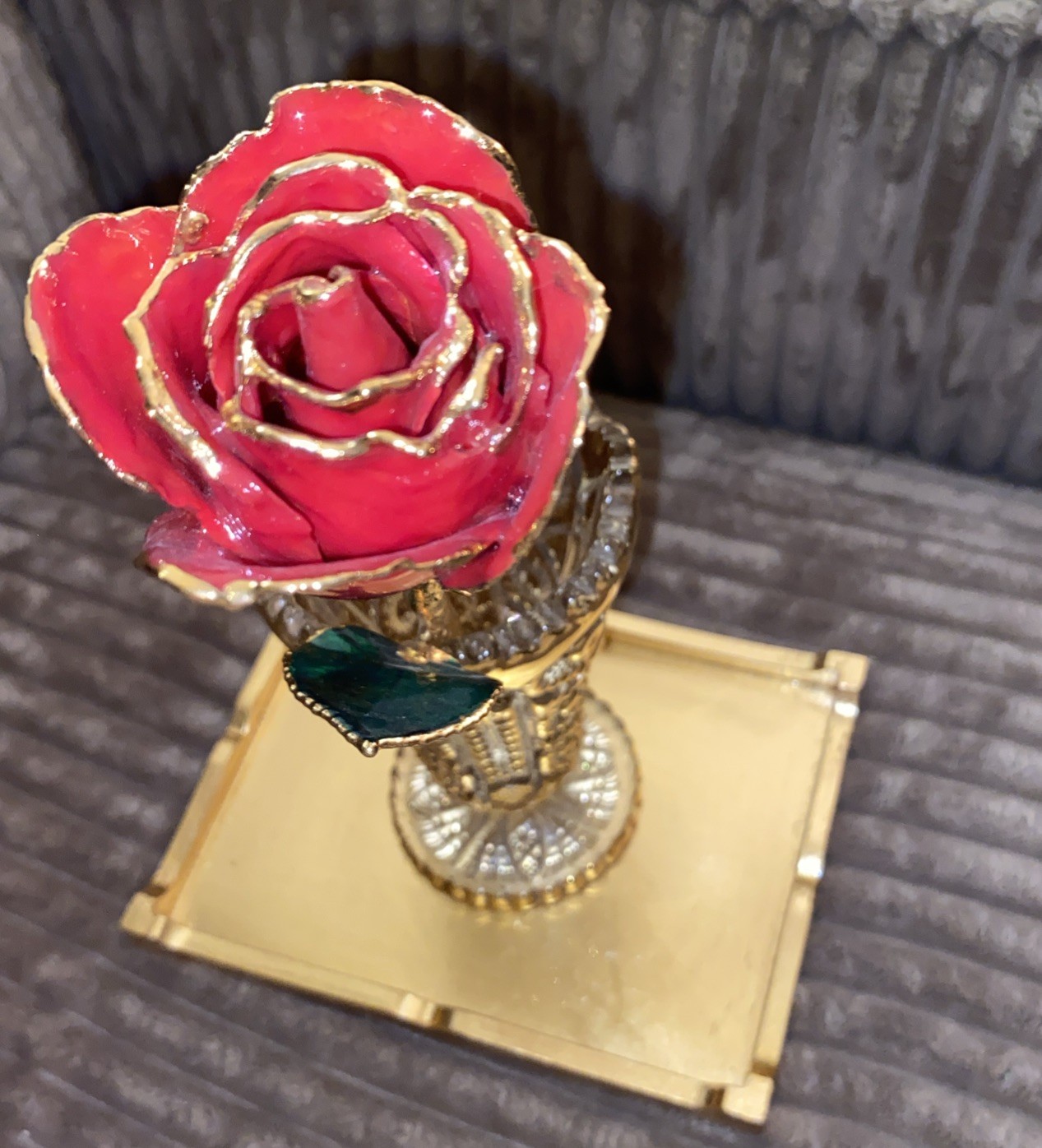 Steven Singer Jewelers Real Rose Preserved Dipped in 24 Karat Gold Red No Box