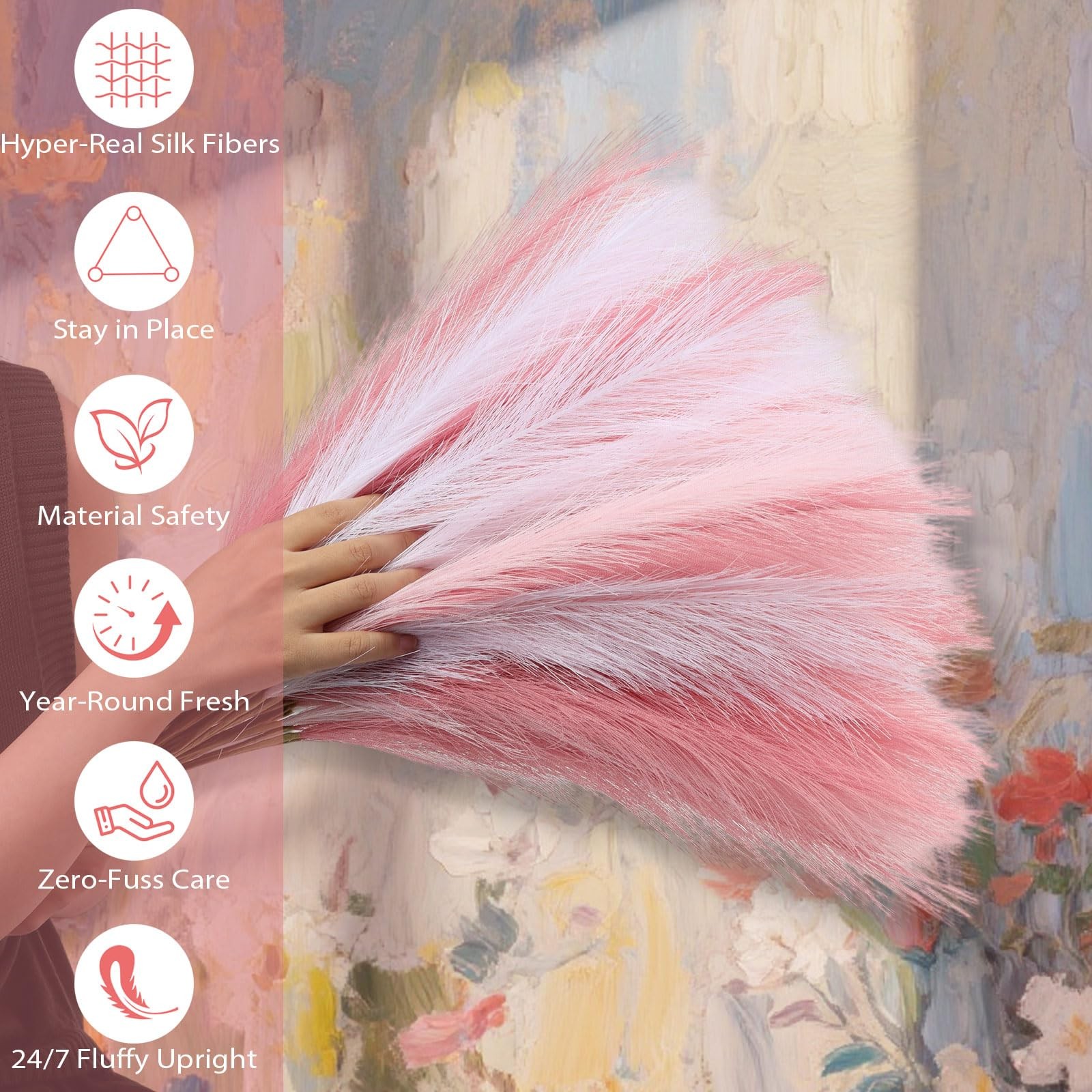 30 PCS Pampas Grass Decor 21 Inch Artificial White Pink Vase Filler