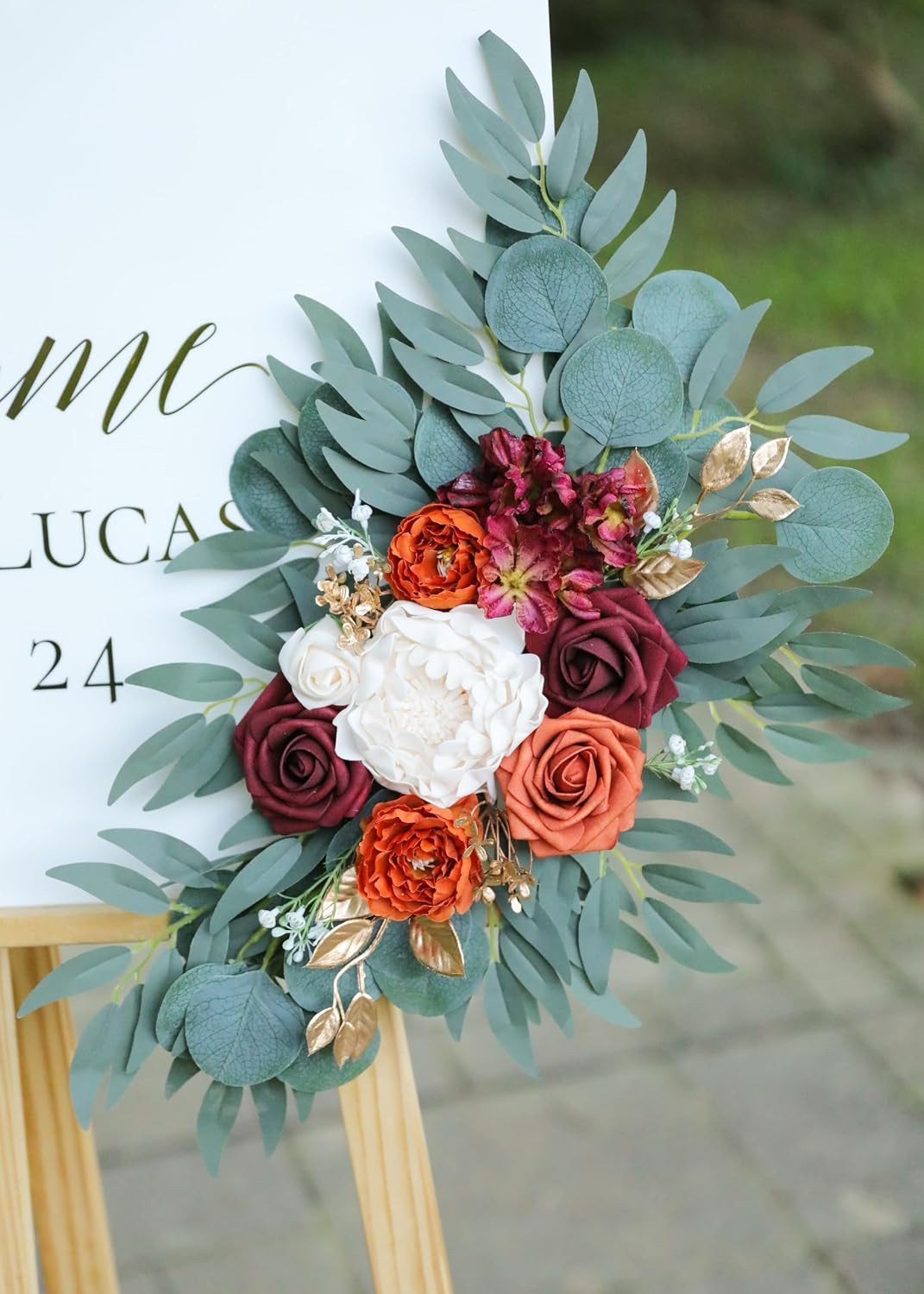 Burnt Orange Wedding Arch Flowers Swags Set of 2 with Burgundy Roses
