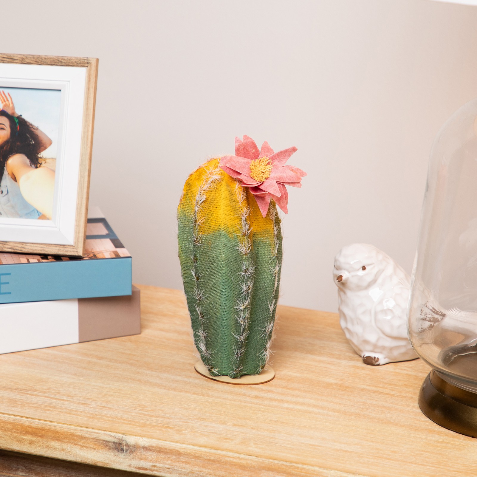 Northlight 8.5″ Southwestern Style Green Cactus on Base with Pink Flower