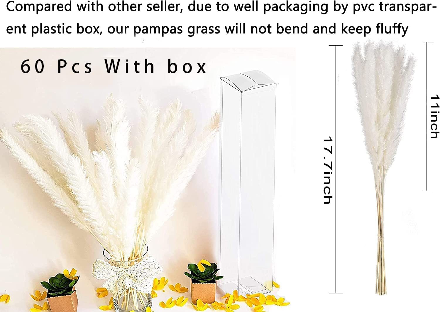 60 Pcs White Pampas Grass ,17 inch/45 cm Natural Dried Pampas Grass Branches …