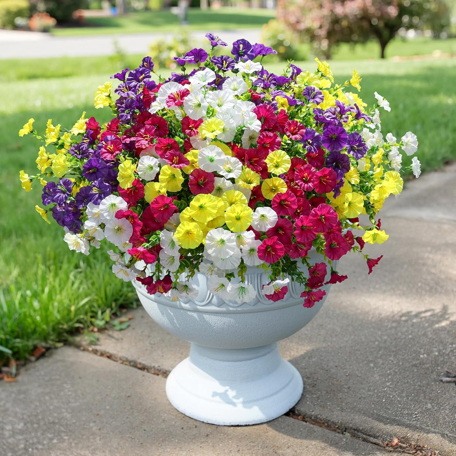 Artificial Flowers Fake Plants for Outdoors Decoration, 12 Bundles Silk Morning