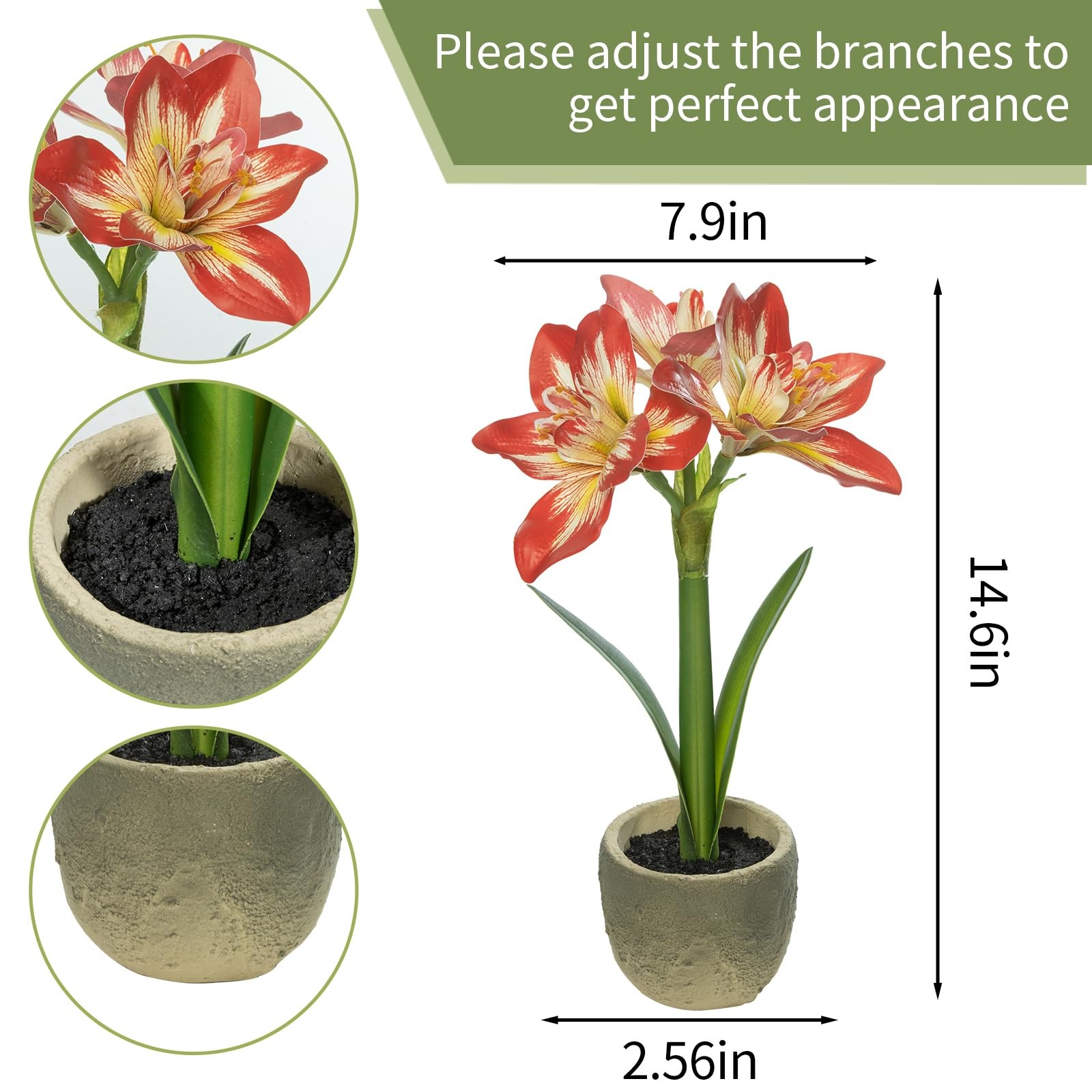 Small Fake Plants 14.9 Inch Amaryllis Bulbs Potted Artificial Flower Home Decor