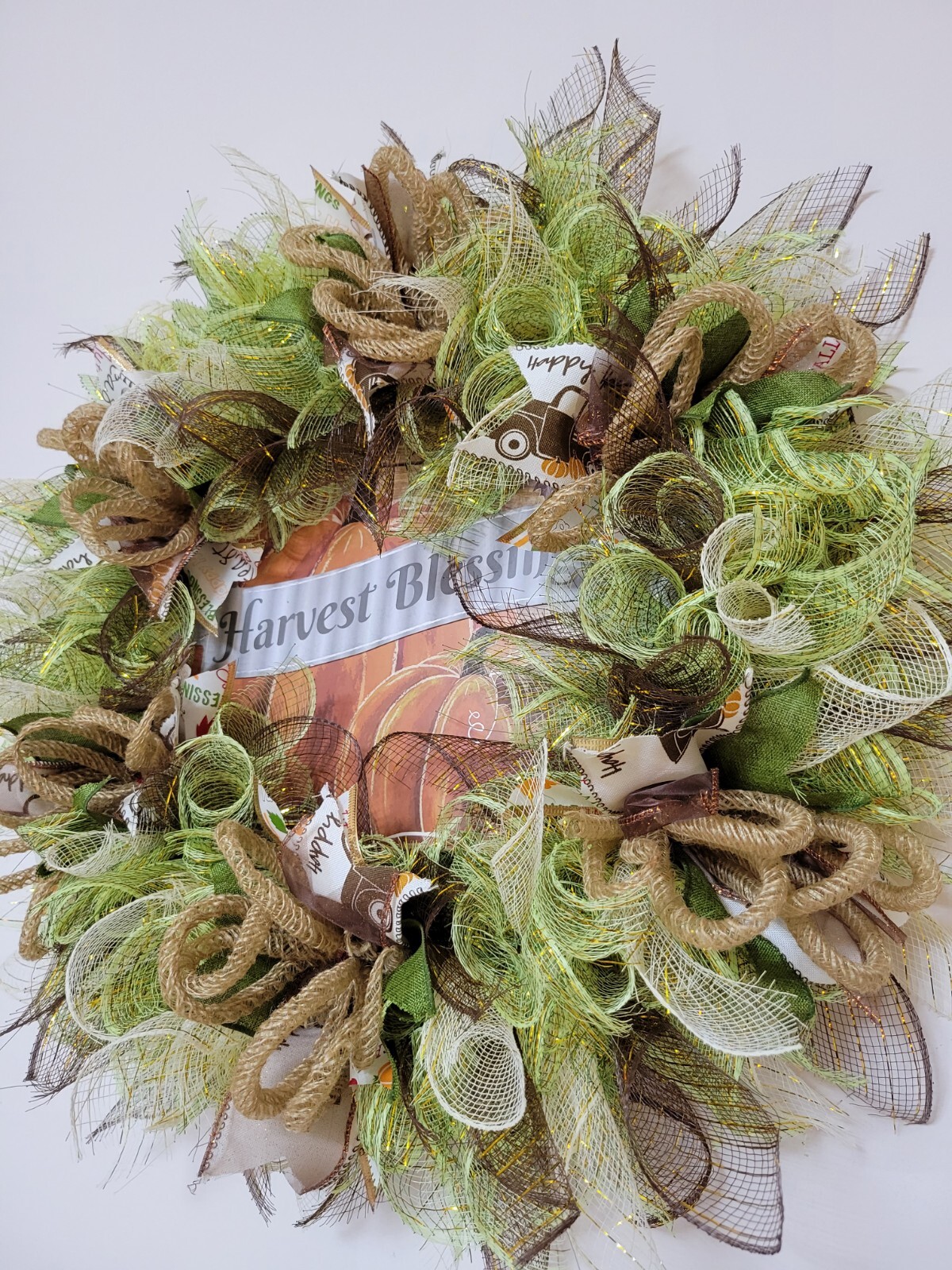 HARVEST BLESSING autumn Spring Mesh Front Door Wreath Wall Decor Bright colors