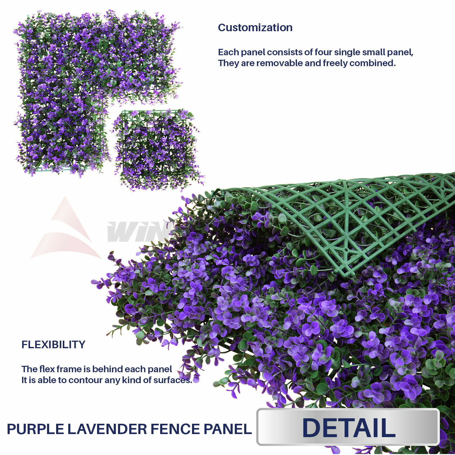 Artificial Faux Boxwood Hedge Lavender Leaves Greenery Mats Fence Panel 20”x20″
