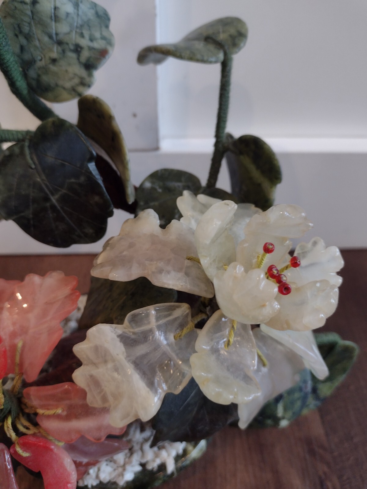 Vintage Bonsai Blossom Flower Tree Jade Agate Quartz Stone Glass Gorgeous 10″