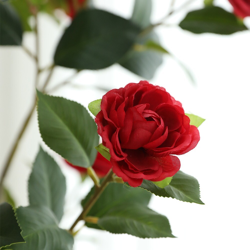 1Pc 4FT Tall Artificial Red Camellia Potted Plant Faux Plant Red Flower Outdoor