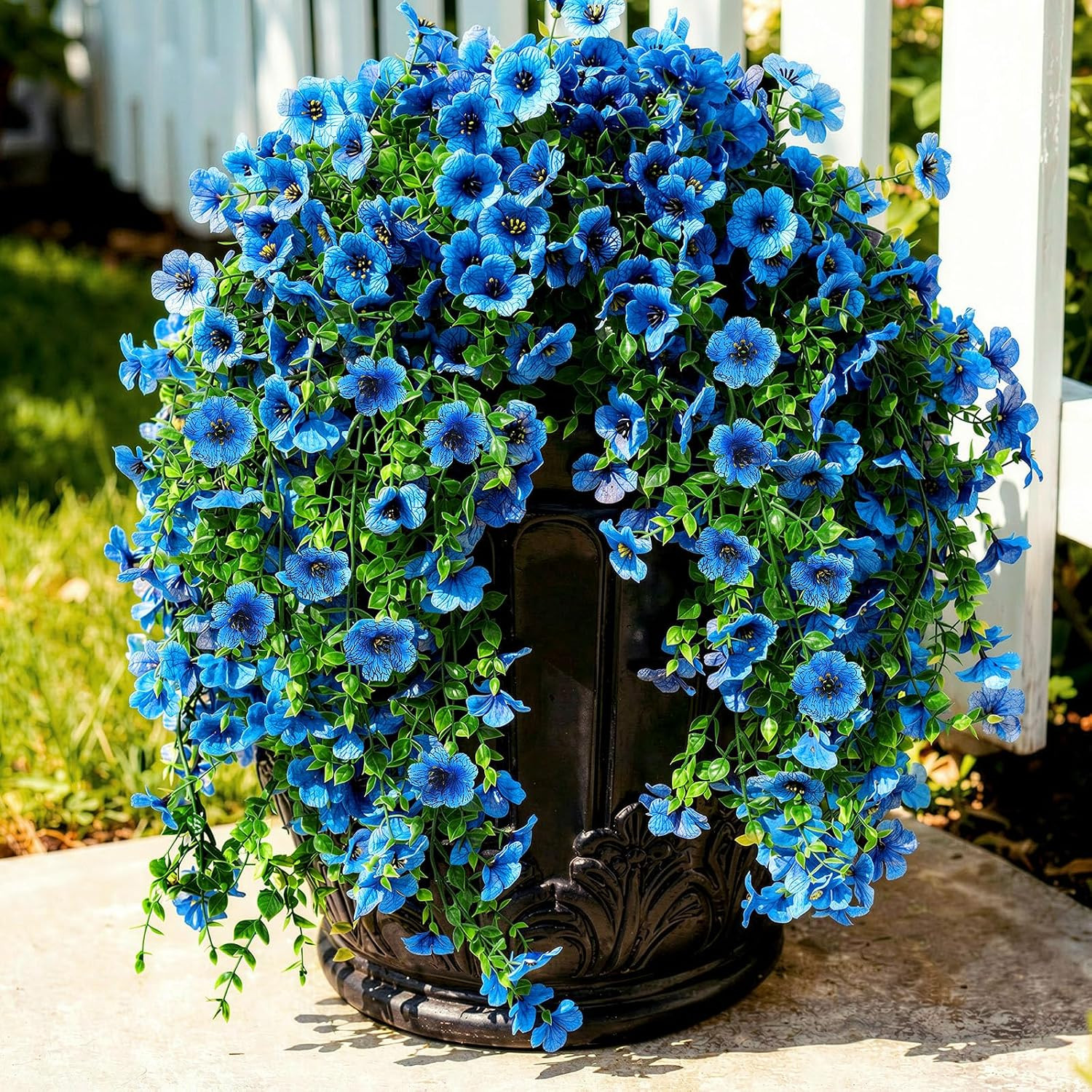 30″ Blue Artificial Hanging Flowers – UV Resistant Faux Plants for Outdoor Decor