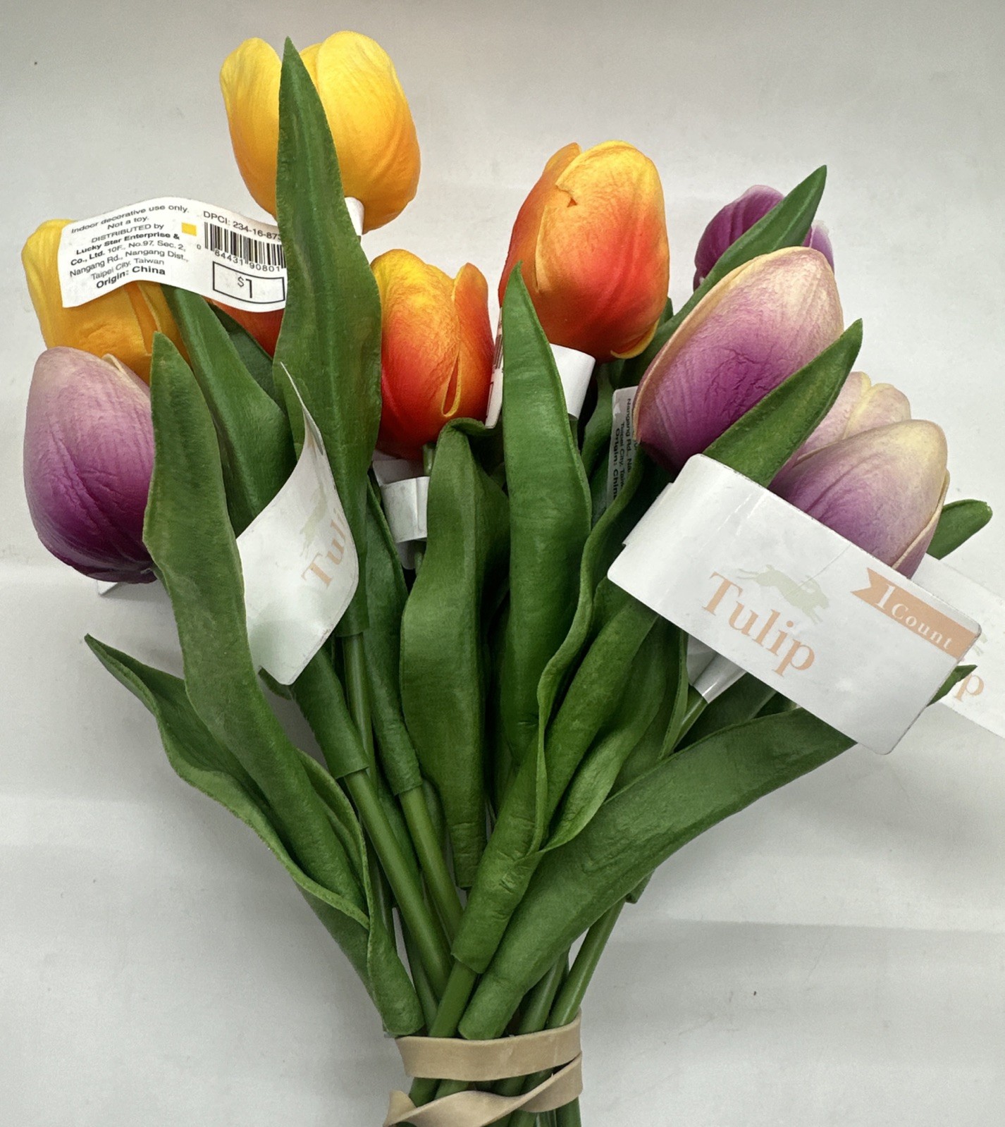 15 Artificial Tulips Flower “Real Touch” Stems w/ Flower & 2 Leaves Assorted