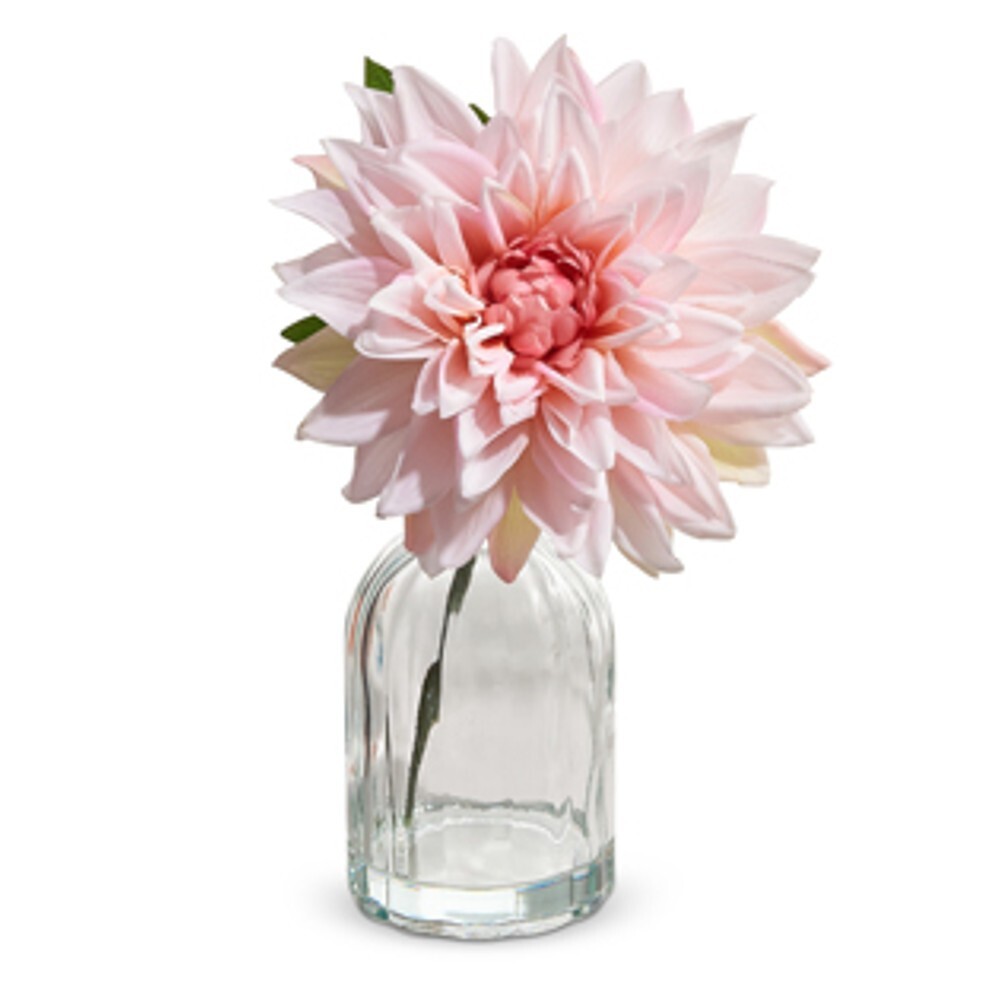 Raz Imports Real Touch Dahlia Stem In Glass Vase, Light Pink – 10″ (4441825B)