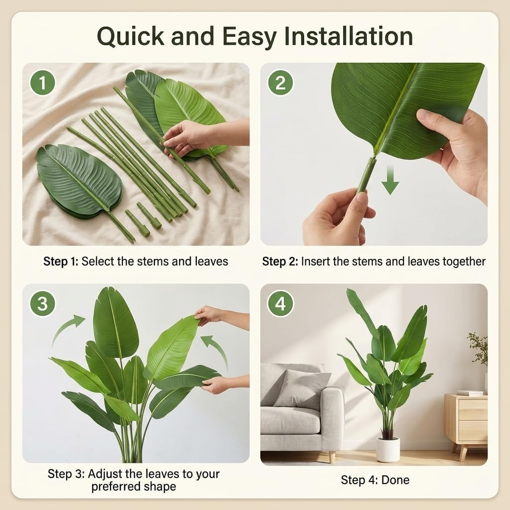 Artificial Bird of Paradise Plant 3.3Ft, Faux Banana Leaf Tropical Trees with 6