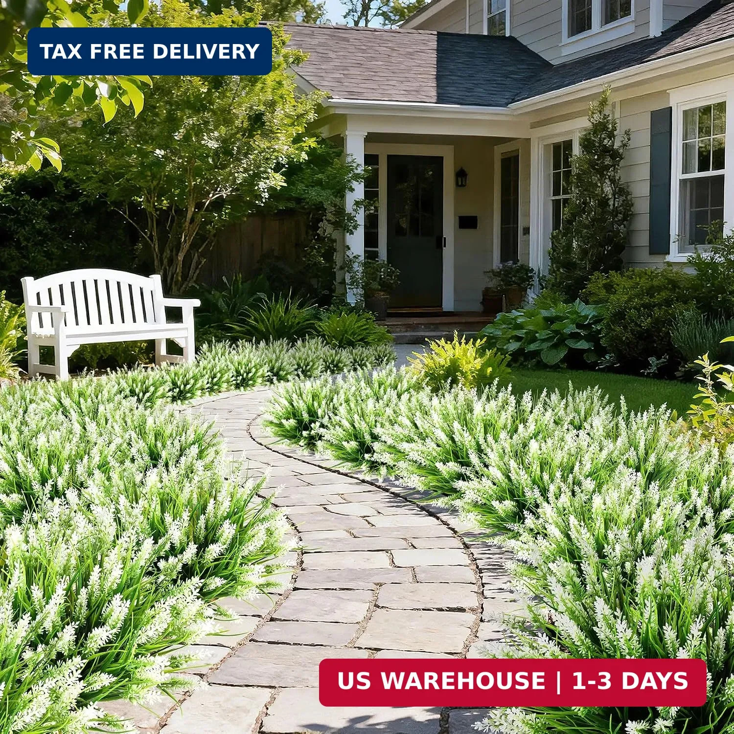 16 Bundles Artificial Plants Outdoor, UV Resistant Fake Lavender & Monkey Grass,