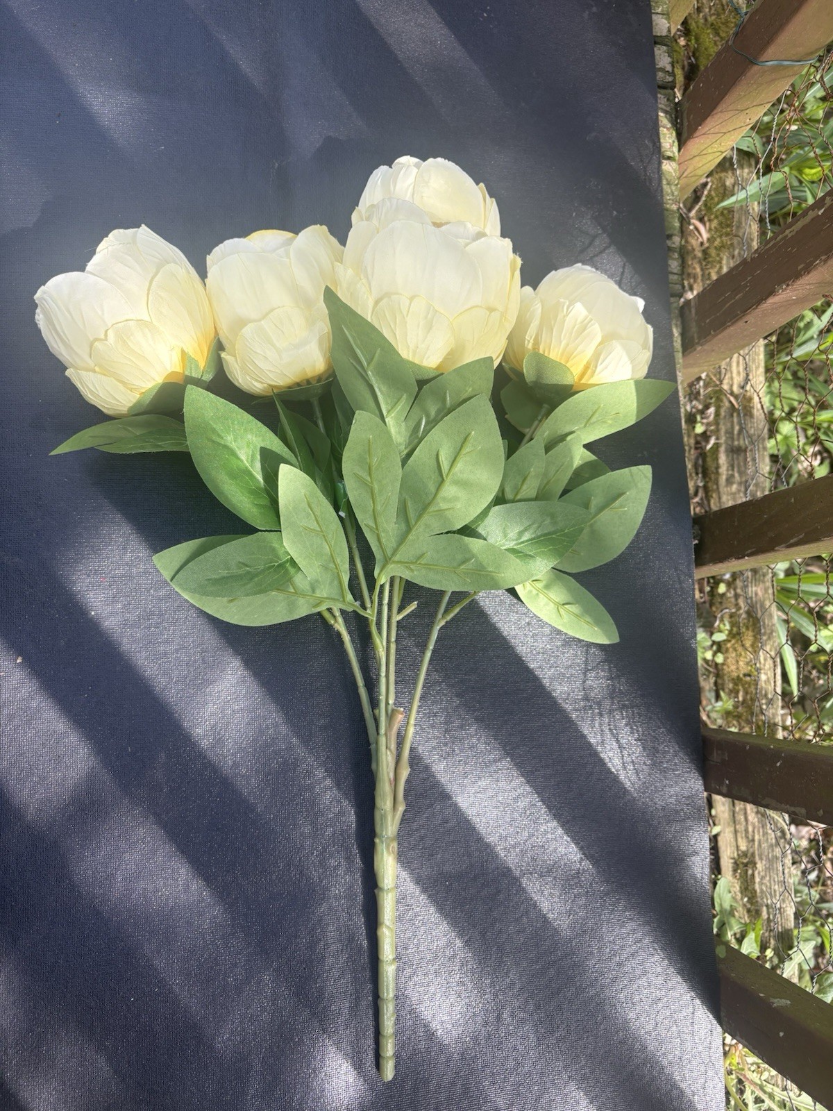 Artificial Yellow Peony Flowers Bouquet Spun Heads 5pc Fake Flowers 17”