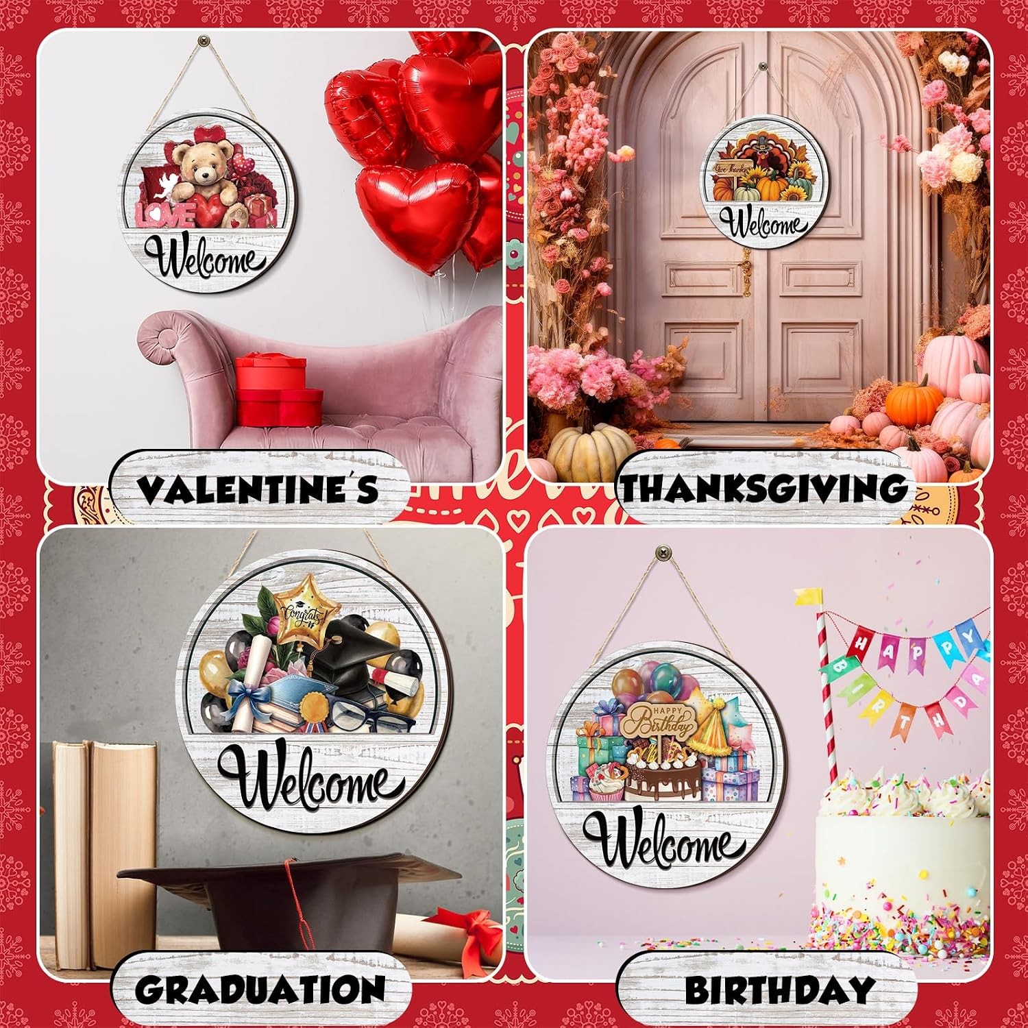 17 pcs 12 inch wooden welcome sign rustic magnetic seasonal decor for door