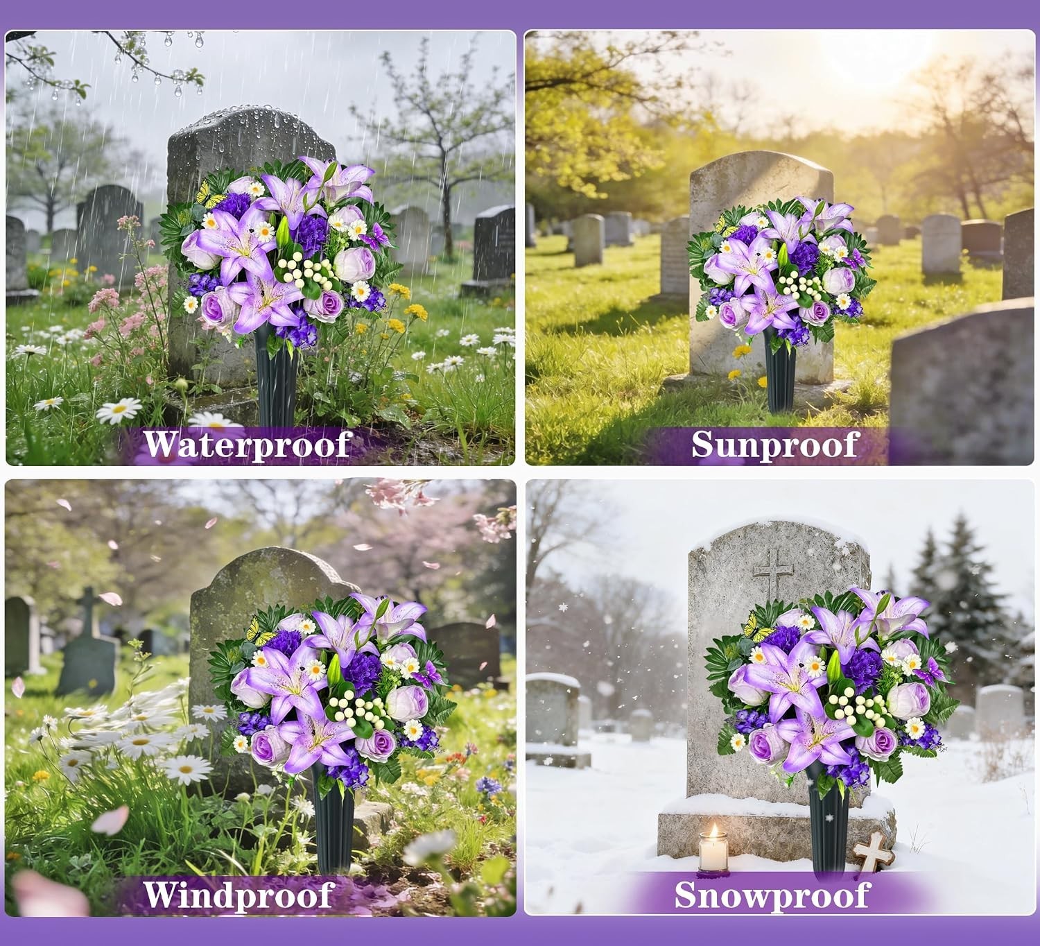 Artificial Cemetery Flowers – Vibrant Rose Carnation, Outdoor Grave Decoratio…